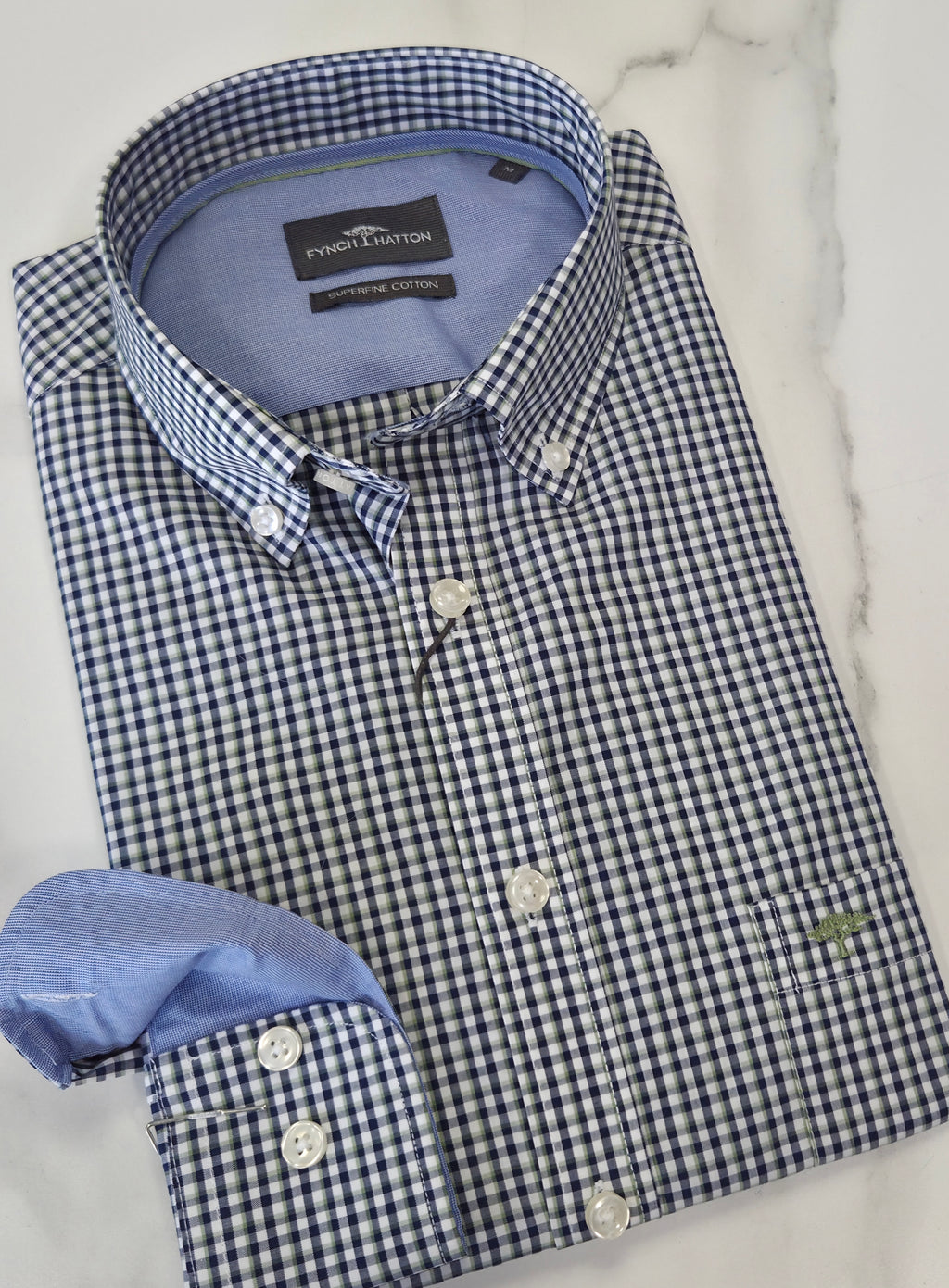 FYNCH HATTON COMBI CHECK L/S SHIRT (16135120) -NAVY/GREEN