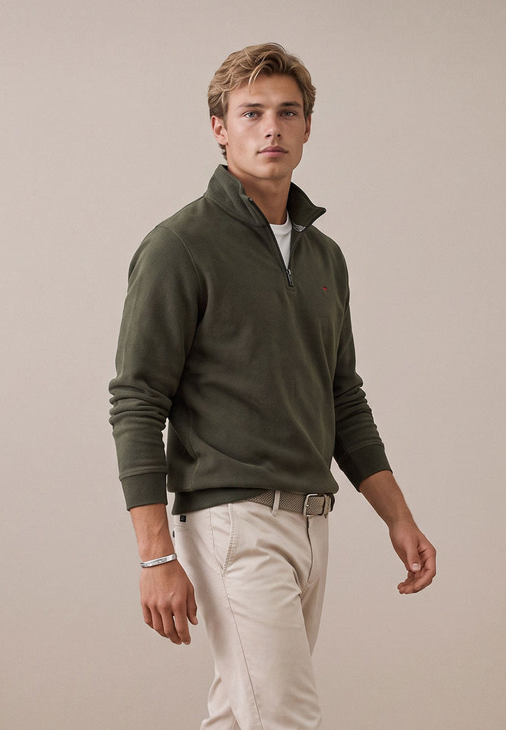 FYNCH HATTON 1/4 ZIP SWEATSHIRT - KHAKI