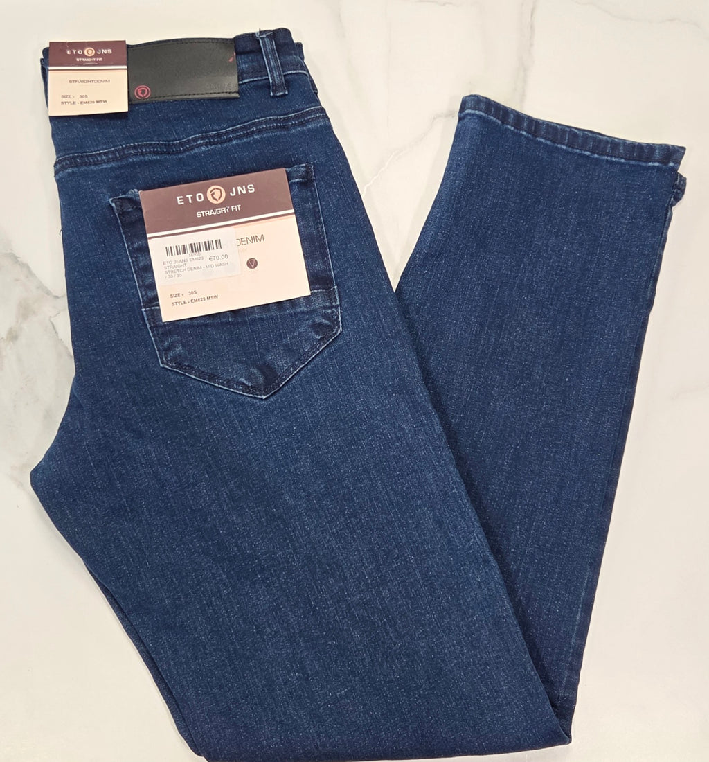 ETO JEANS EM629 STRAIGHT STRETCH DENIM - MID WASH