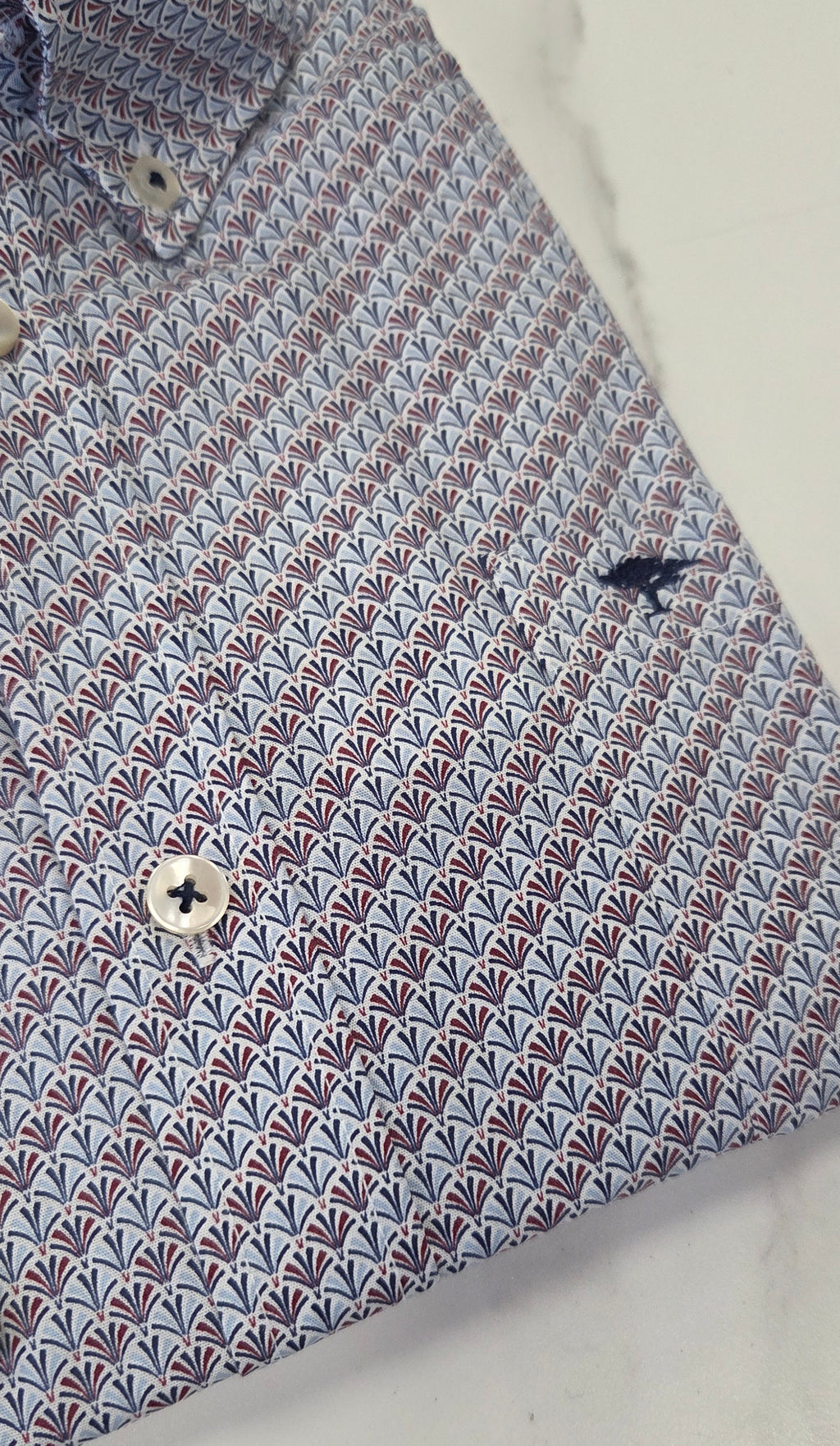 FYNCH HATTON PATTERN L/S SHIRT  - BLUE/RED