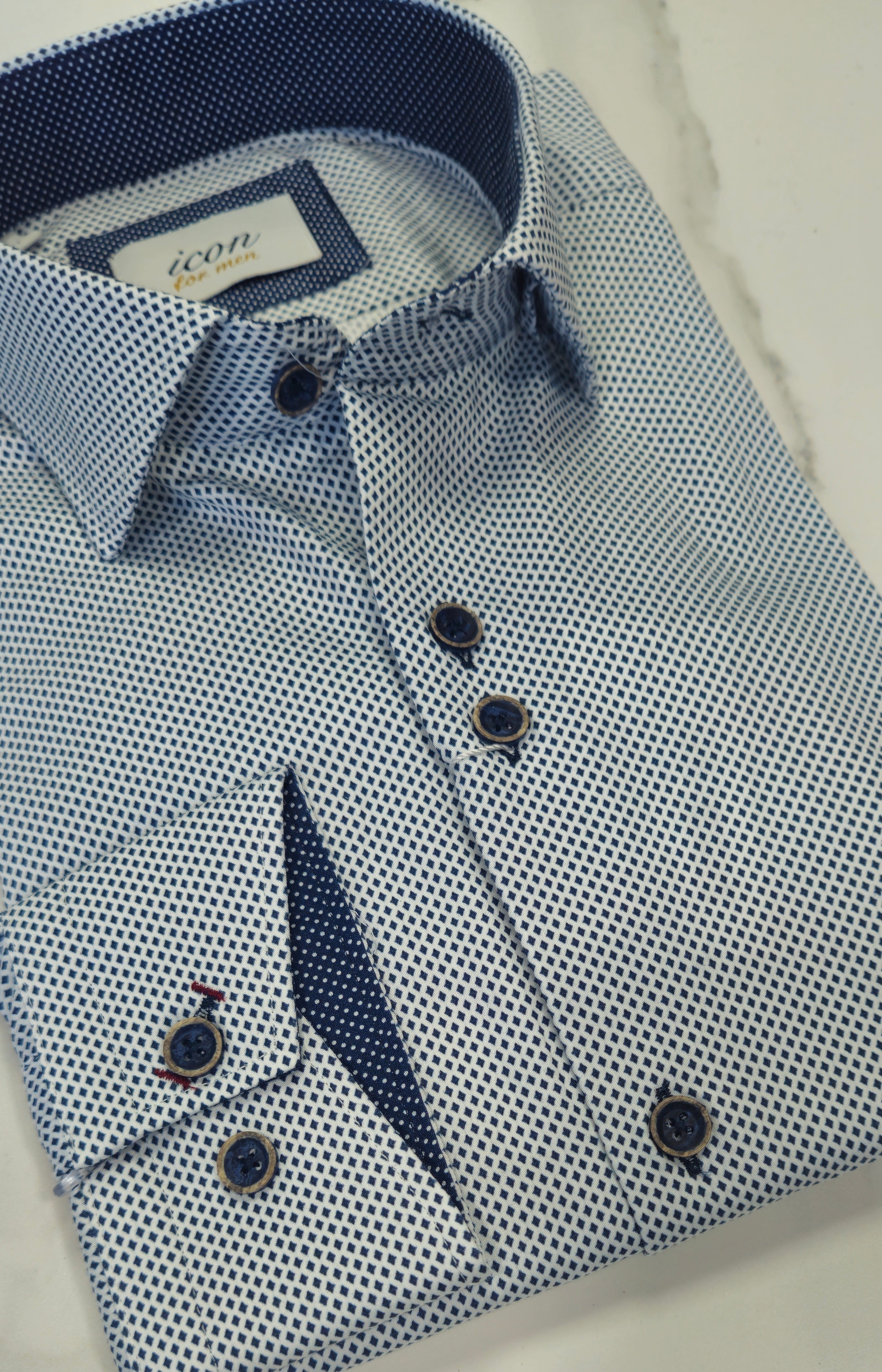 ADVISE/ICON PATTERN L/S SHIRT -WHITE/NAVY