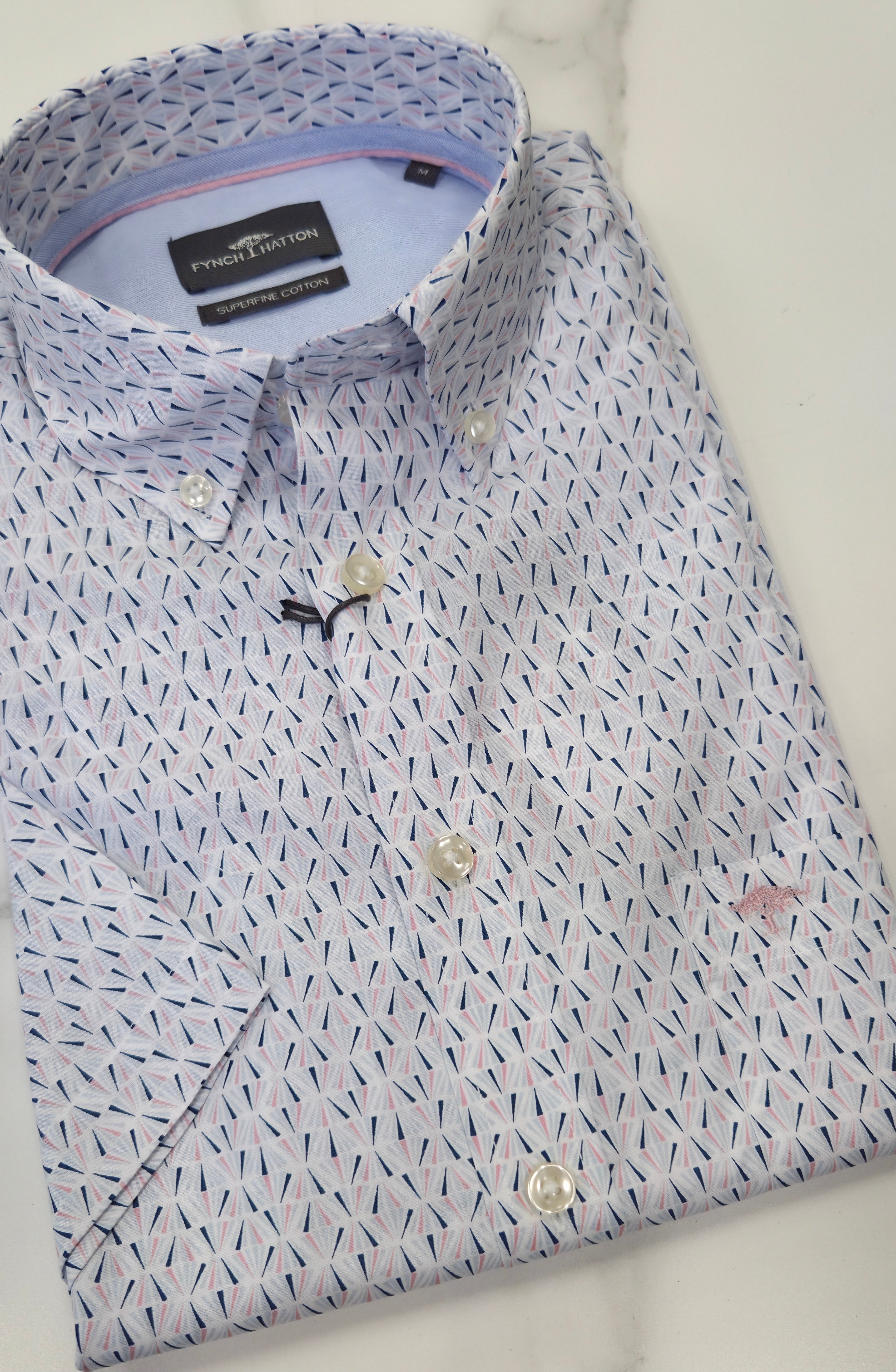 FYNCH HATTON PATTERN S/S SHIRT - BLUE/PINK