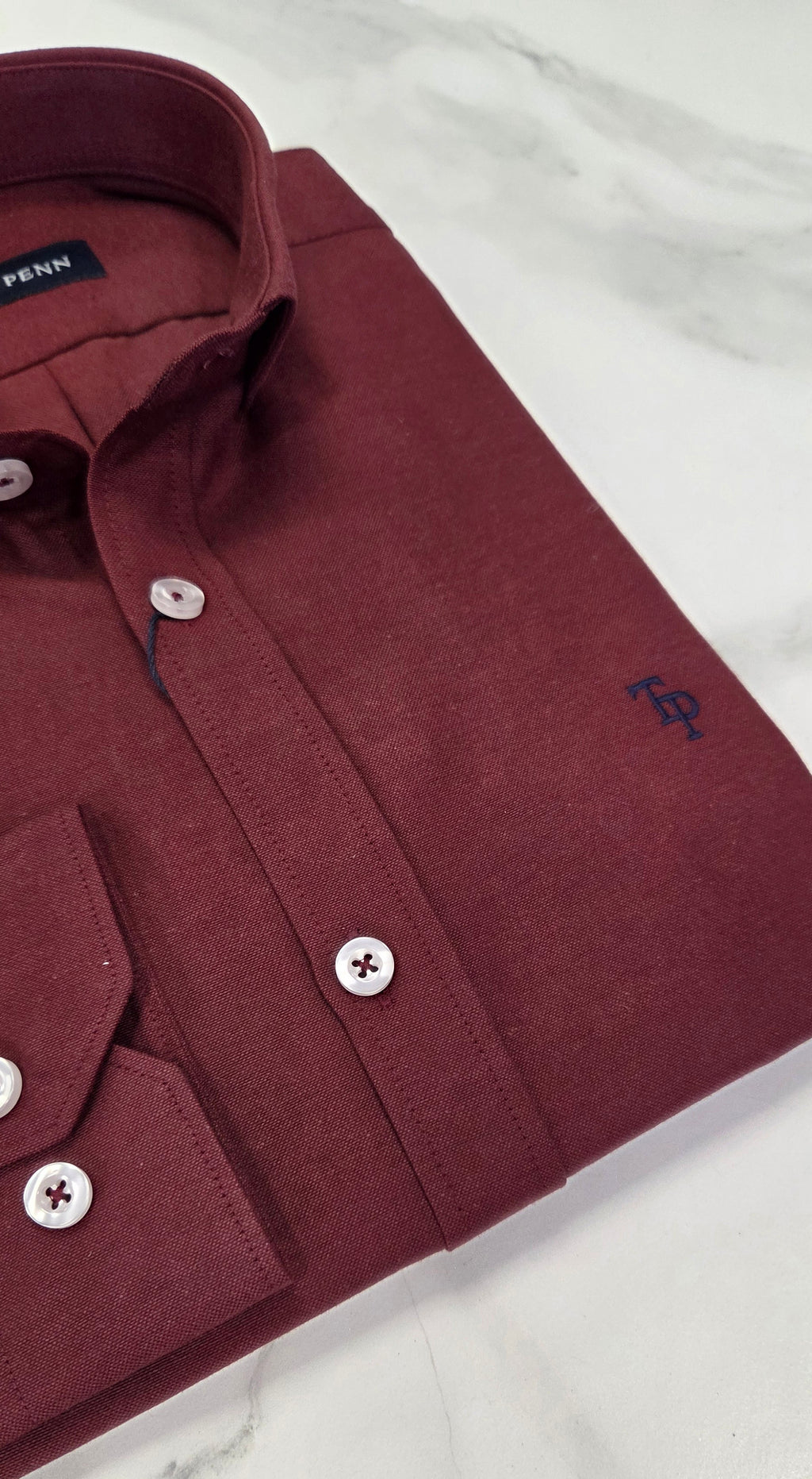 TOM PENN OXFORD COTTON L/S SHIRT - WINE