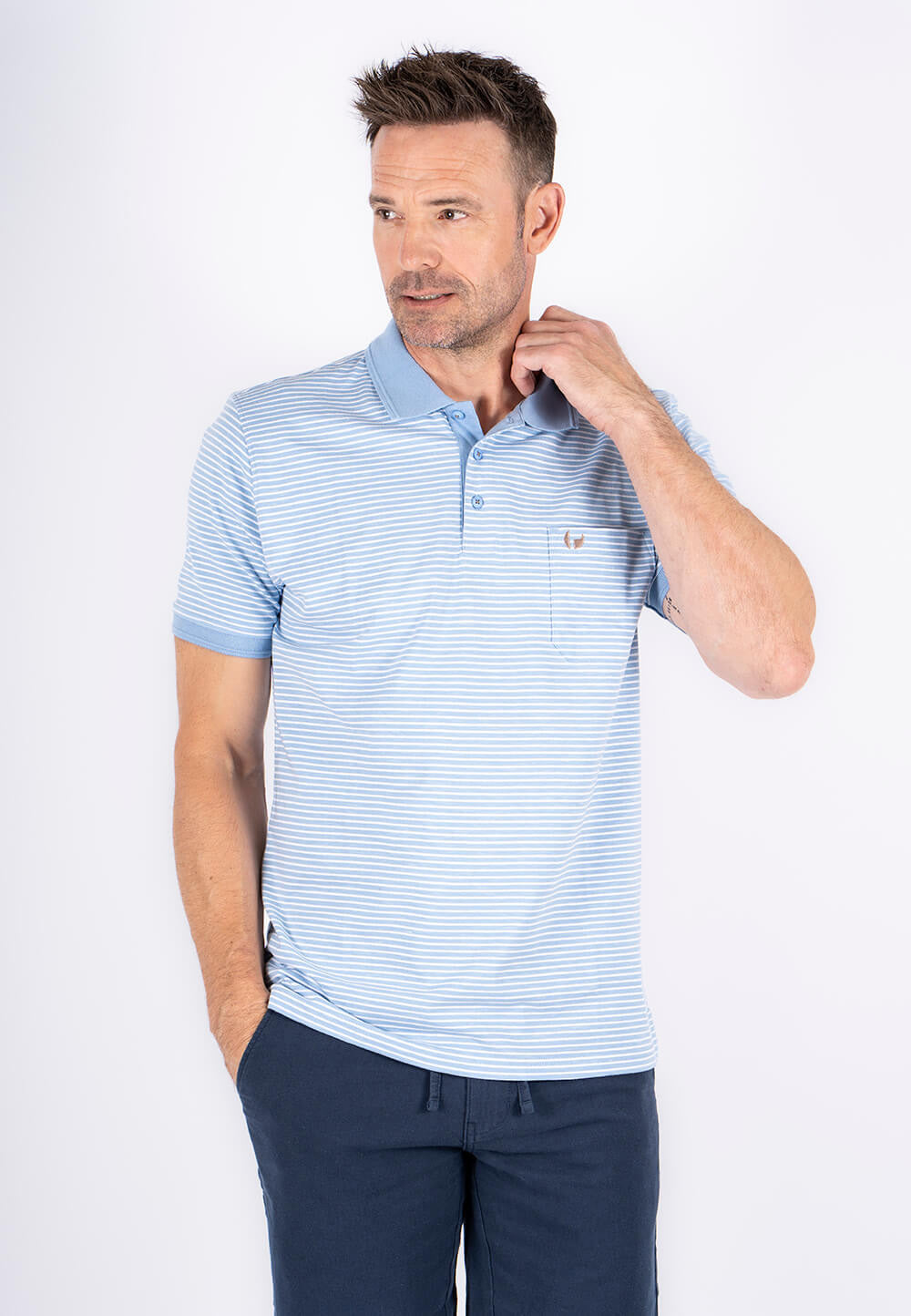 PRE END AVELON STRIPE POLOSHIRT - BLUE/WHITE