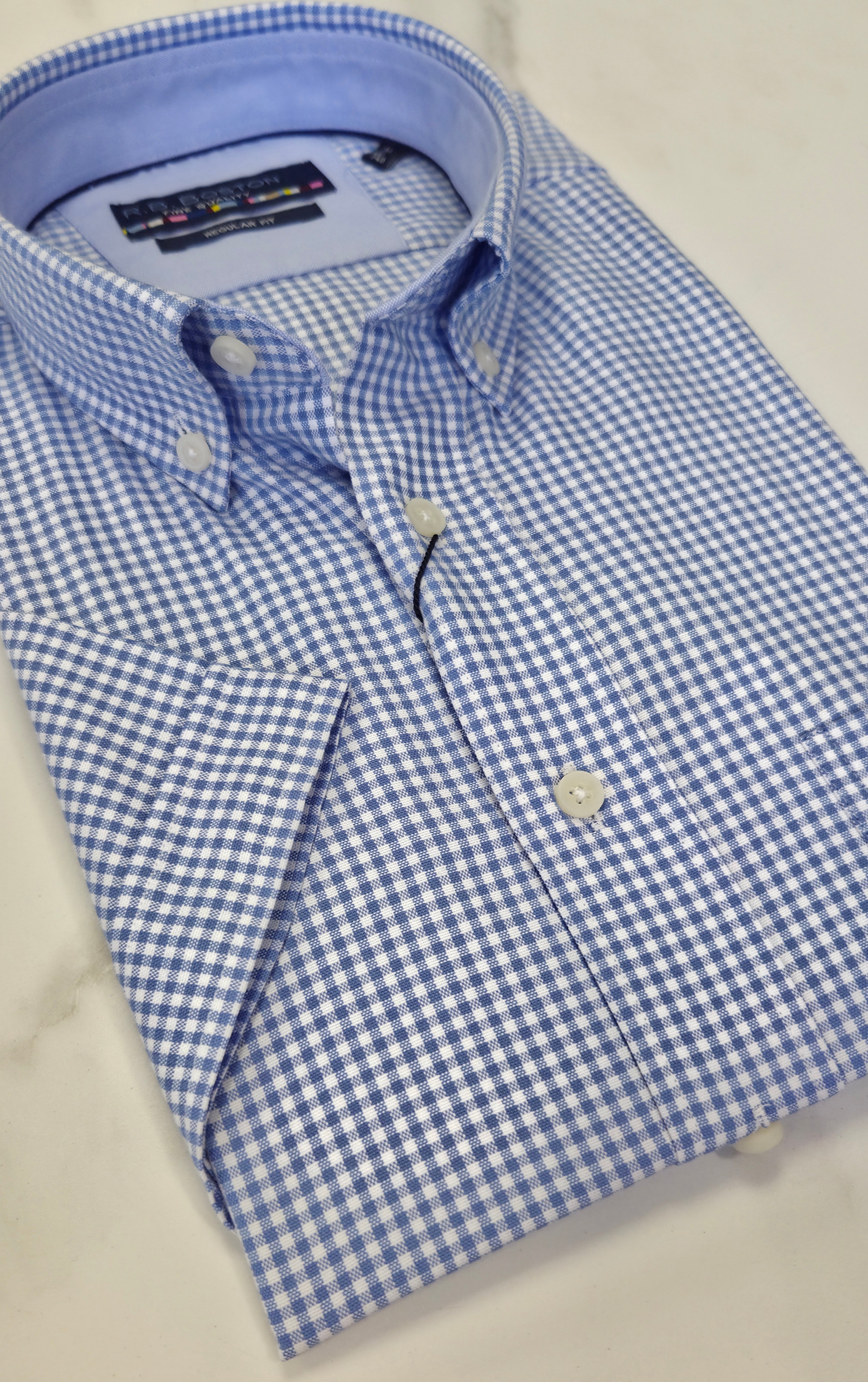 R.B BOSTON SMALL CHECK S/S SHIRT (616670/66) - BLUE /WHITE