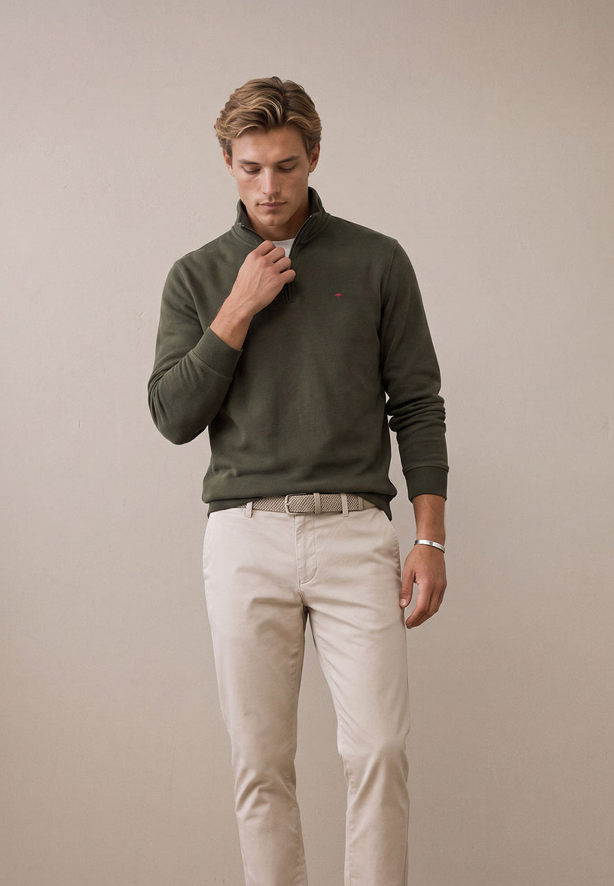 FYNCH HATTON 1/4 ZIP SWEATSHIRT - KHAKI
