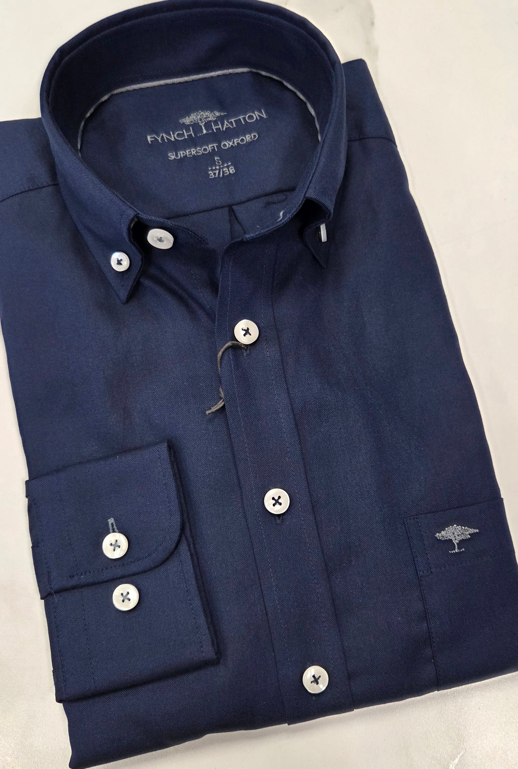 FYNCH HATTON OXFORD COTTON L/S  SHIRT - NAVY
