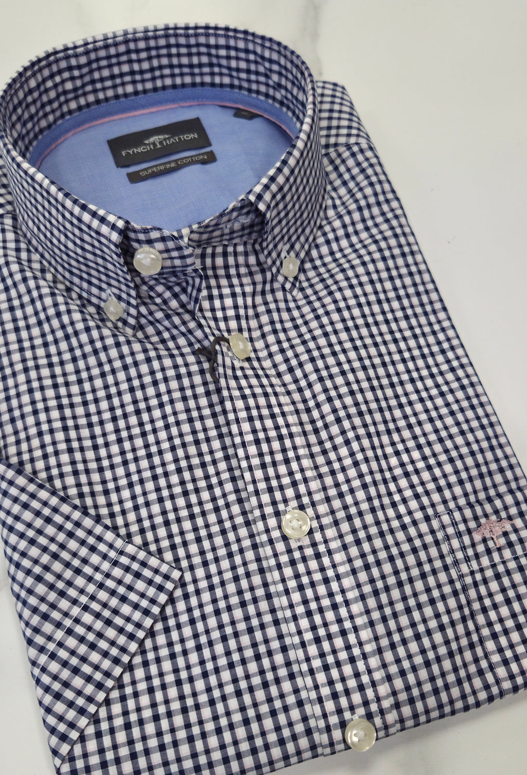 FYNCH HATTON COMBI CHECK S/S - NAVY/PINK