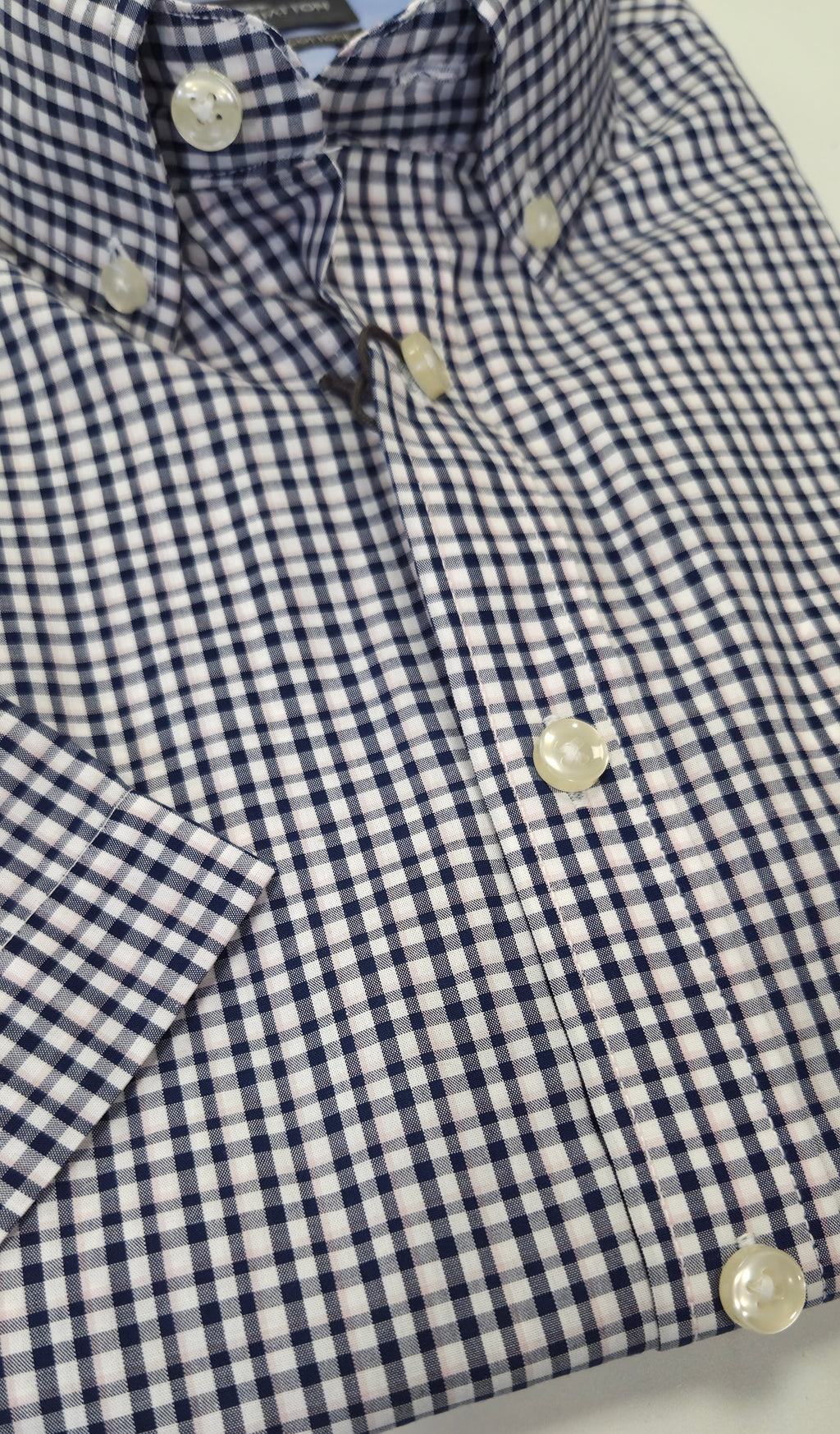 FYNCH HATTON COMBI CHECK S/S - NAVY/PINK