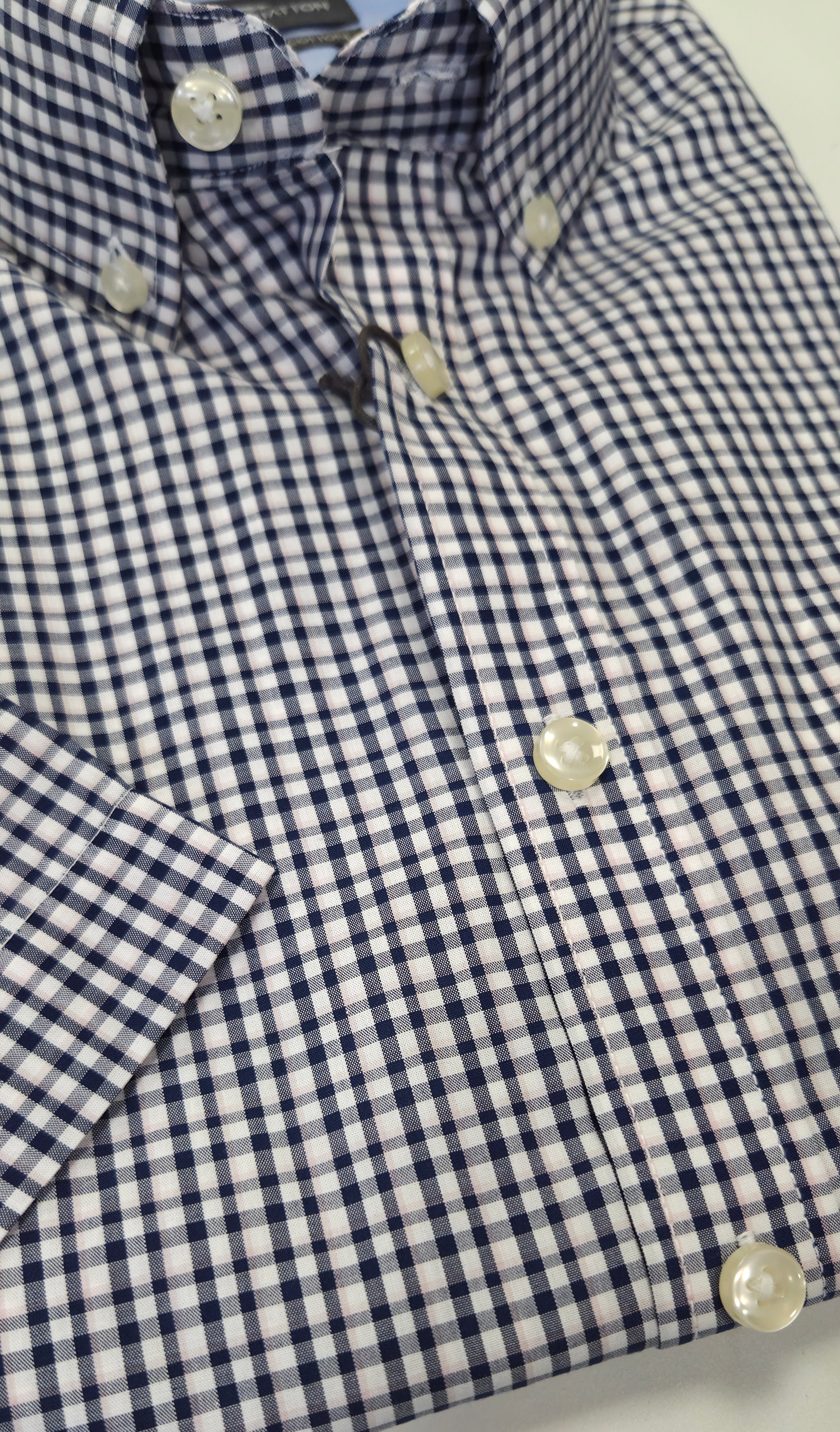 FYNCH HATTON COMBI CHECK S/S - NAVY/PINK