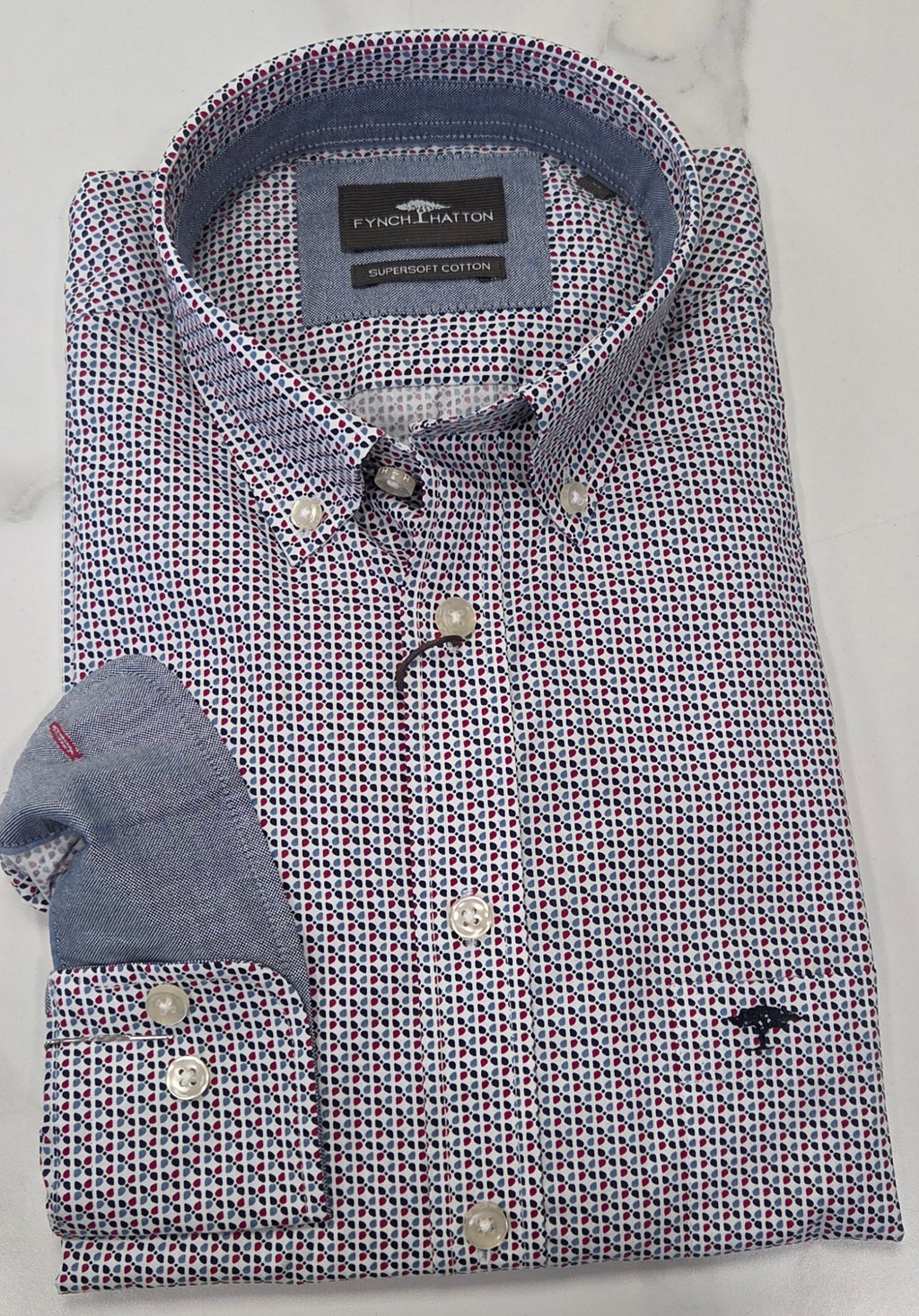 FYNCH HATTON PATTERN L/S SHIRT (16085370/416) - BLUE/RED