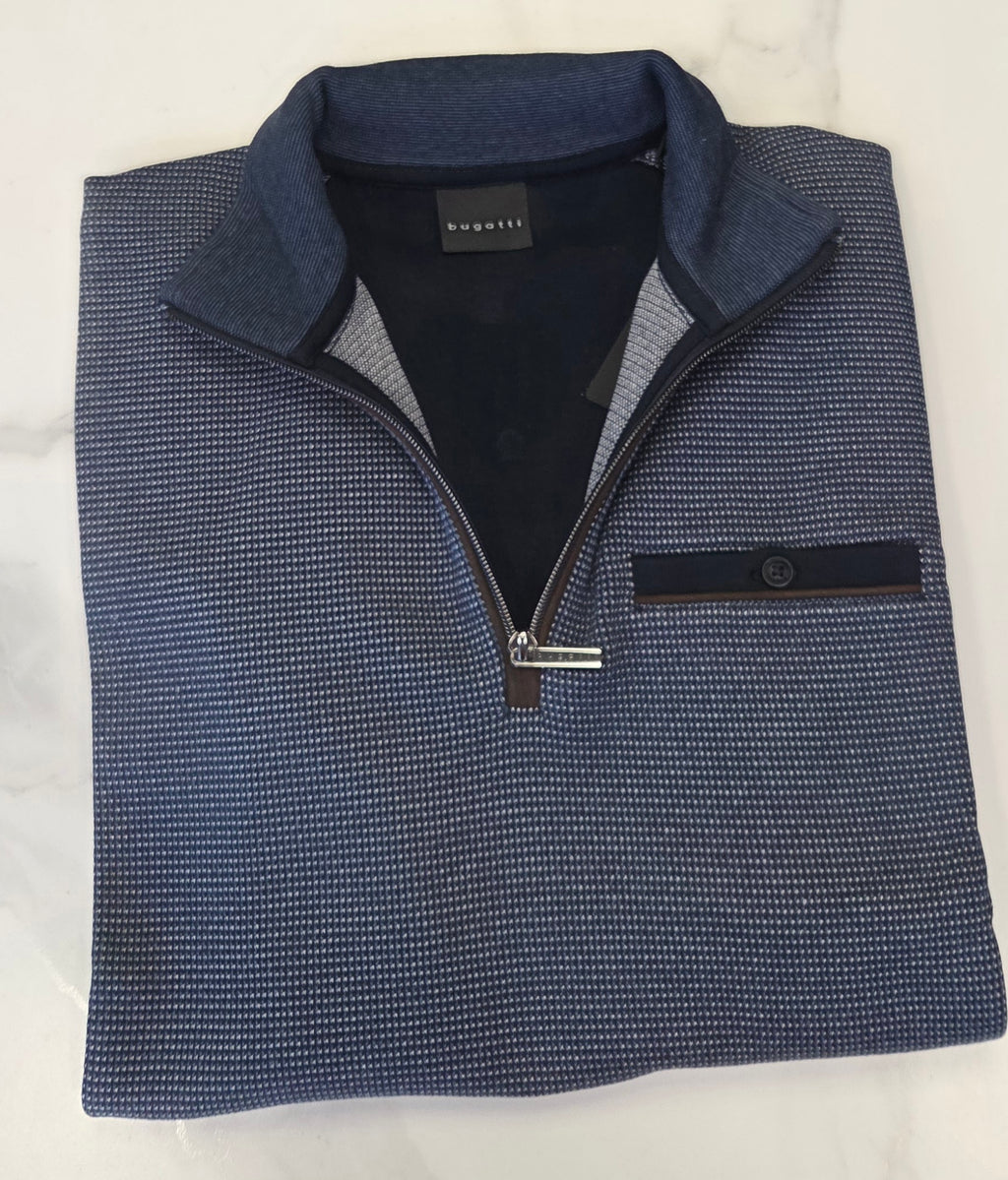 BUGATTI 1/4 ZIP SWEAT KNIT (25058F/390) - NAVYY MIX
