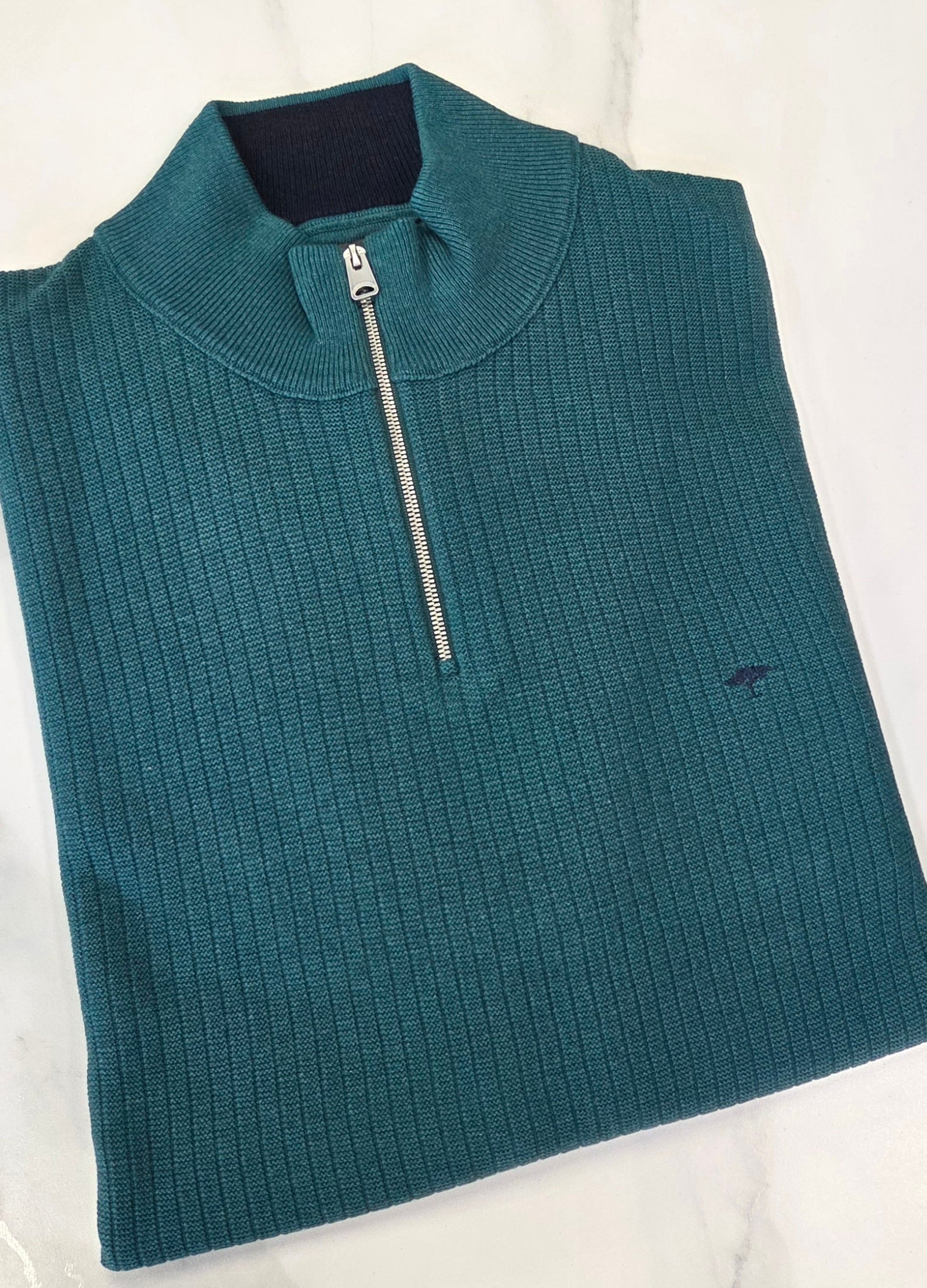 FYNCH HATTON 1/4 ZIP RIBBED KNITWEAR  - TEAL