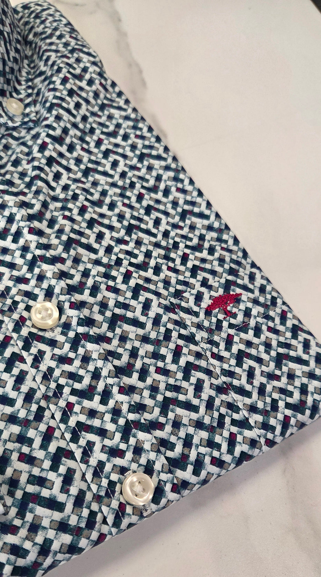 FYNCH HATTON PATTERN L/S SHIRT - TEAL MULTI
