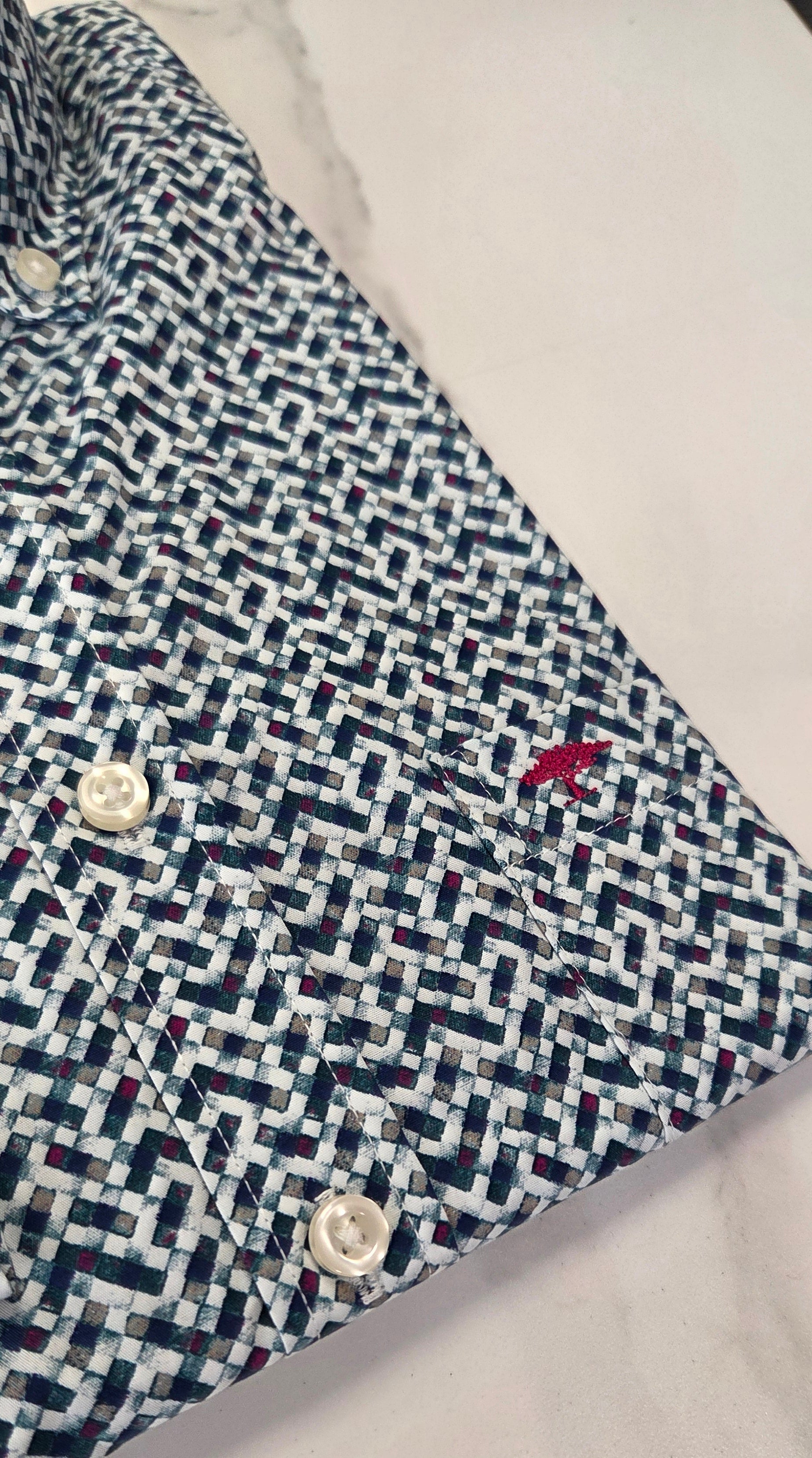 FYNCH HATTON PATTERN L/S SHIRT - TEAL MULTI