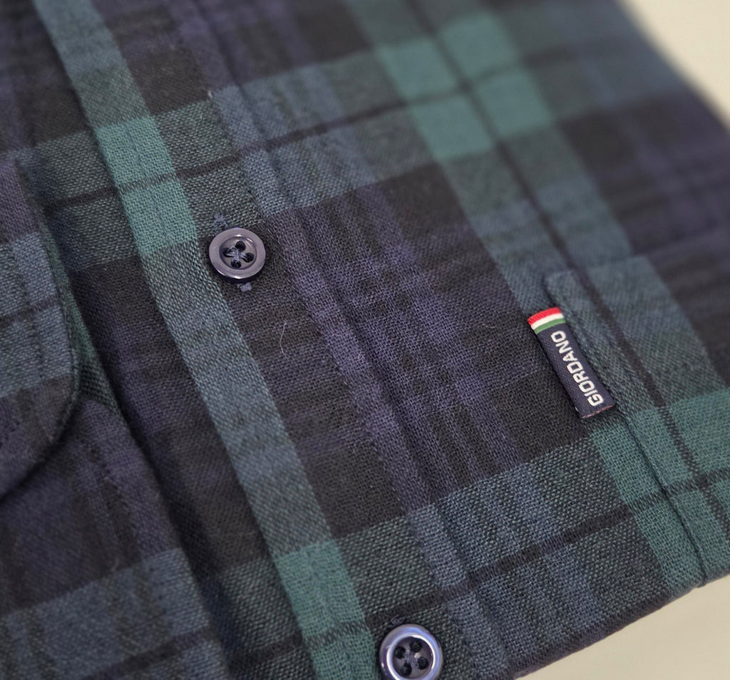 GIORDANO CHECK L/S SHIRT (627310/60) -NAVY/GREEN