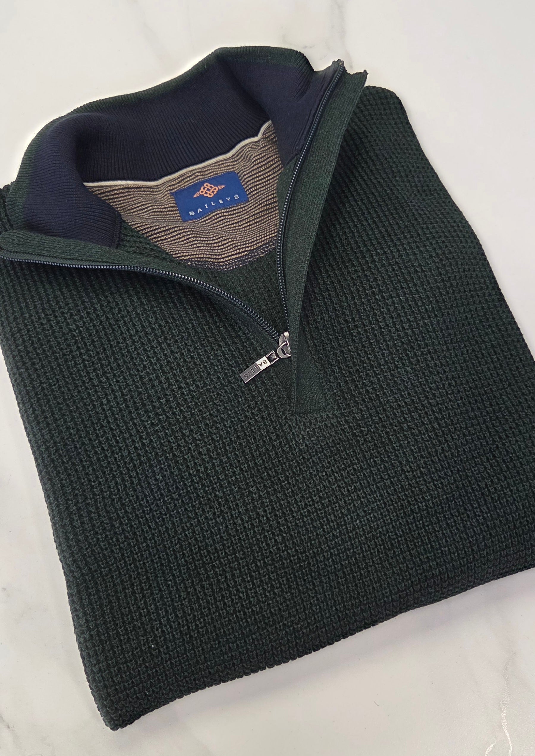 BAILEYS TEXTURED 1/4 ZIP KNITWEAR - KHAKI