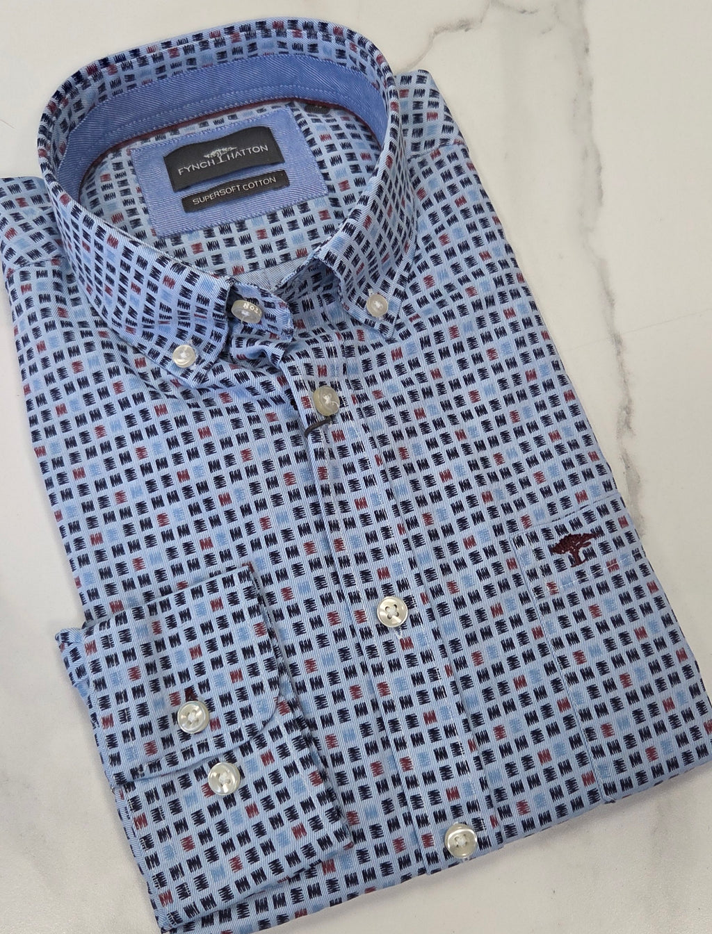 FYNCH HATTON PATTERN L/S SHIRT - BLUE