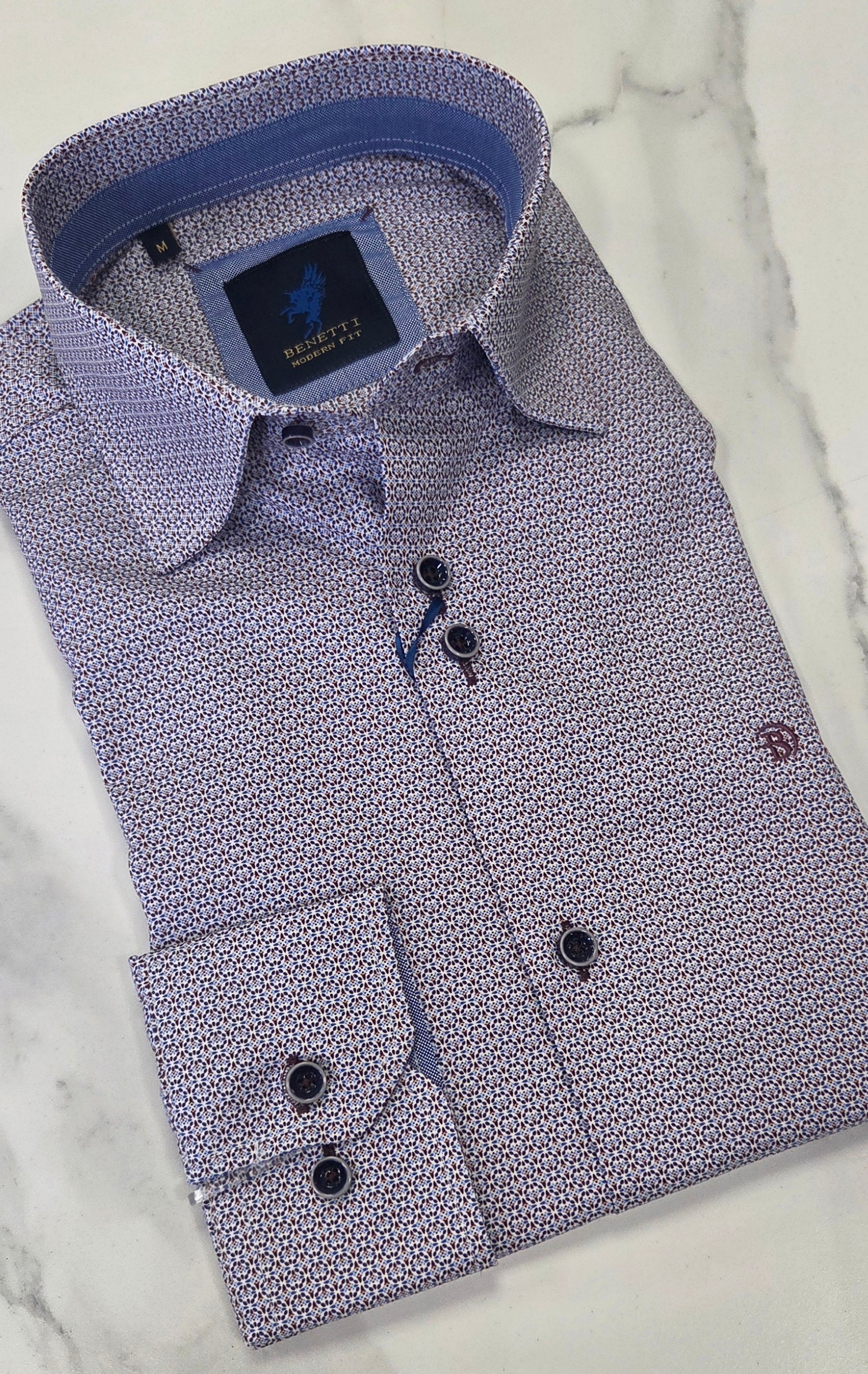 BENETTI MOSCO L/S SHIRT - WINE/BLUE