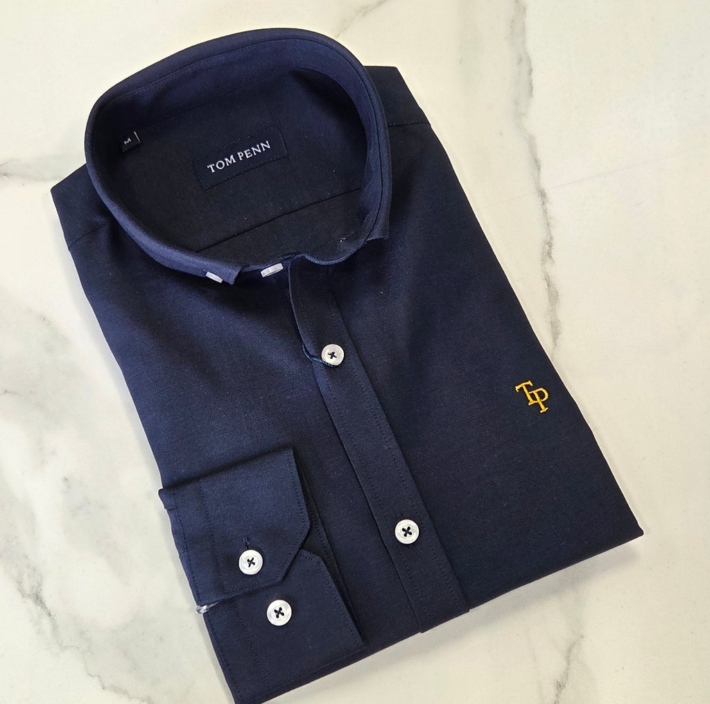 TOM PENN SLIM OXFORD COTTON L/S SHIRT - NAVY