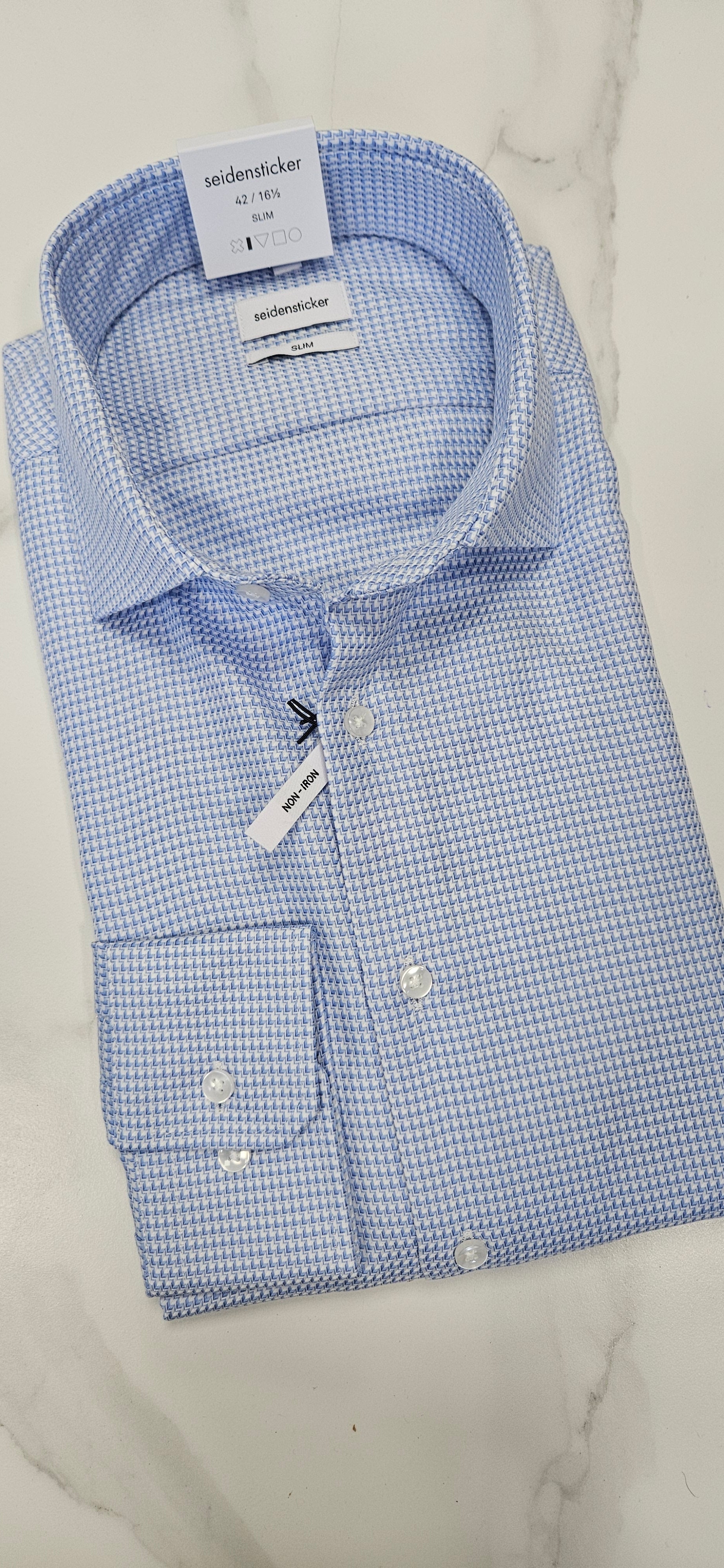 SEIDENSTICKER L/S SHIRT SLIM FIT  01.644947 - BLUE/WHITE