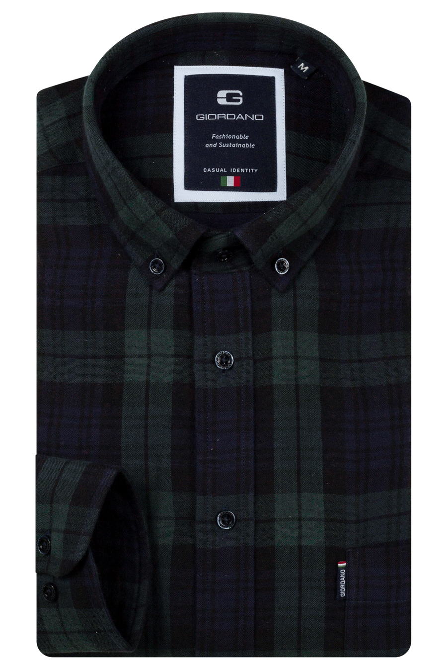GIORDANO CHECK L/S SHIRT (627310/60) -NAVY/GREEN