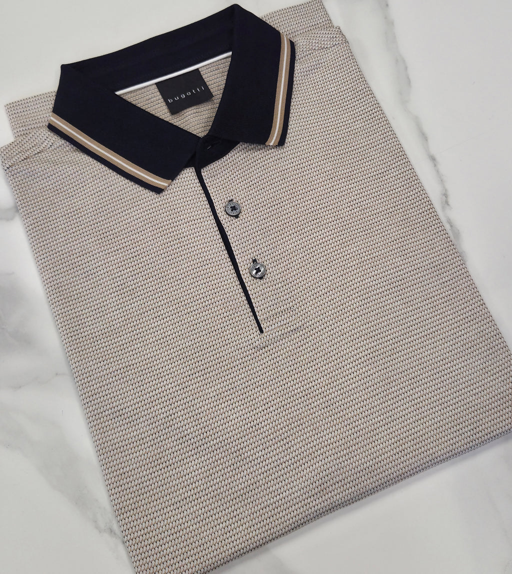 BUGATTI MERCERIZED COTTON POLO SHIRT - NAVY/BEIGE