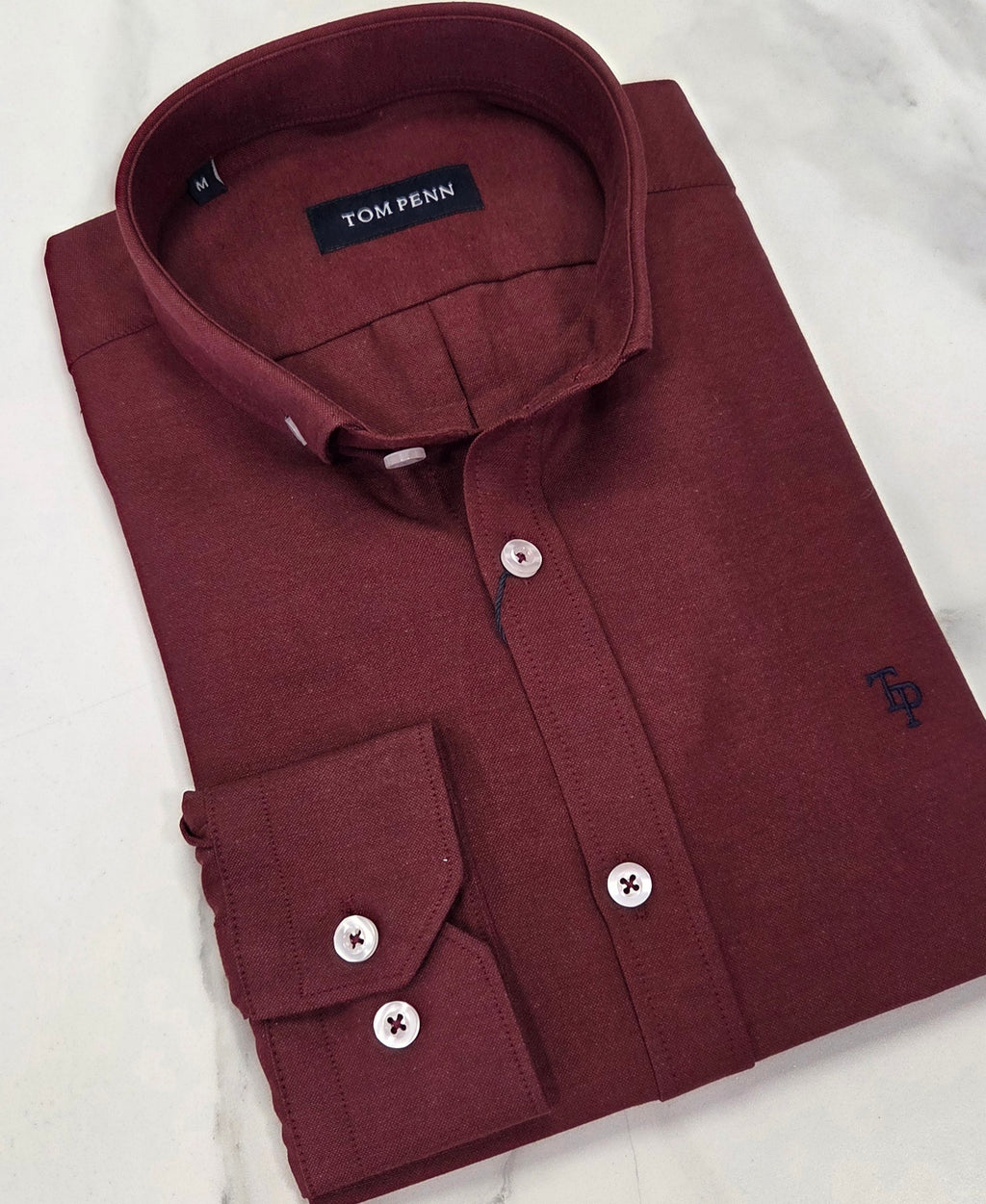TOM PENN OXFORD COTTON L/S SHIRT - WINE