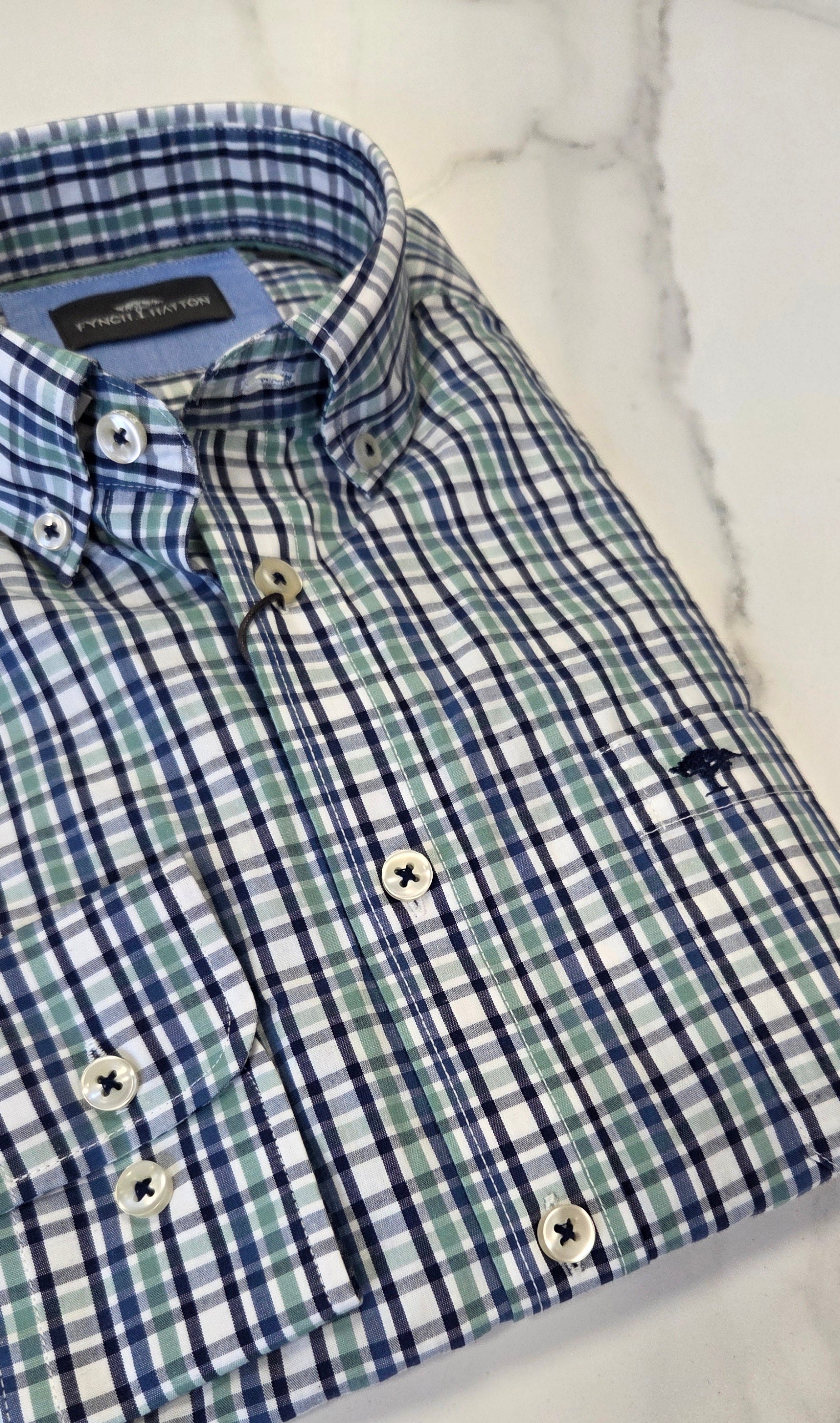 FYNCH HATTON CHECK SHIRT L/S  - GREEN/NAVY