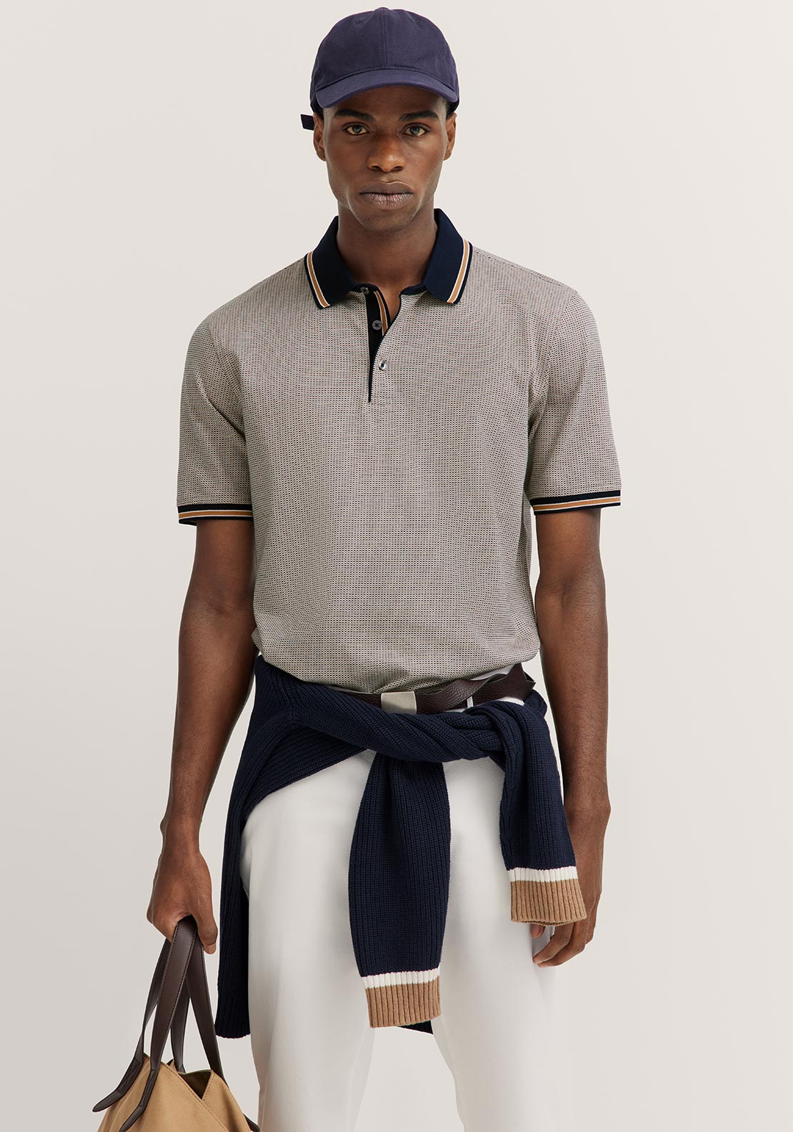 BUGATTI MERCERIZED COTTON POLO SHIRT (15103E/40) - NAVY/BEIGE