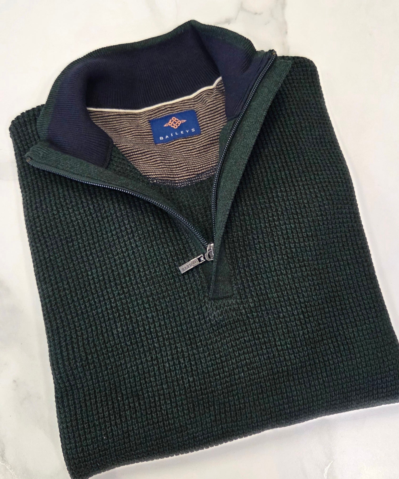 BAILEYS TEXTURED 1/4 ZIP KNITWEAR - KHAKI