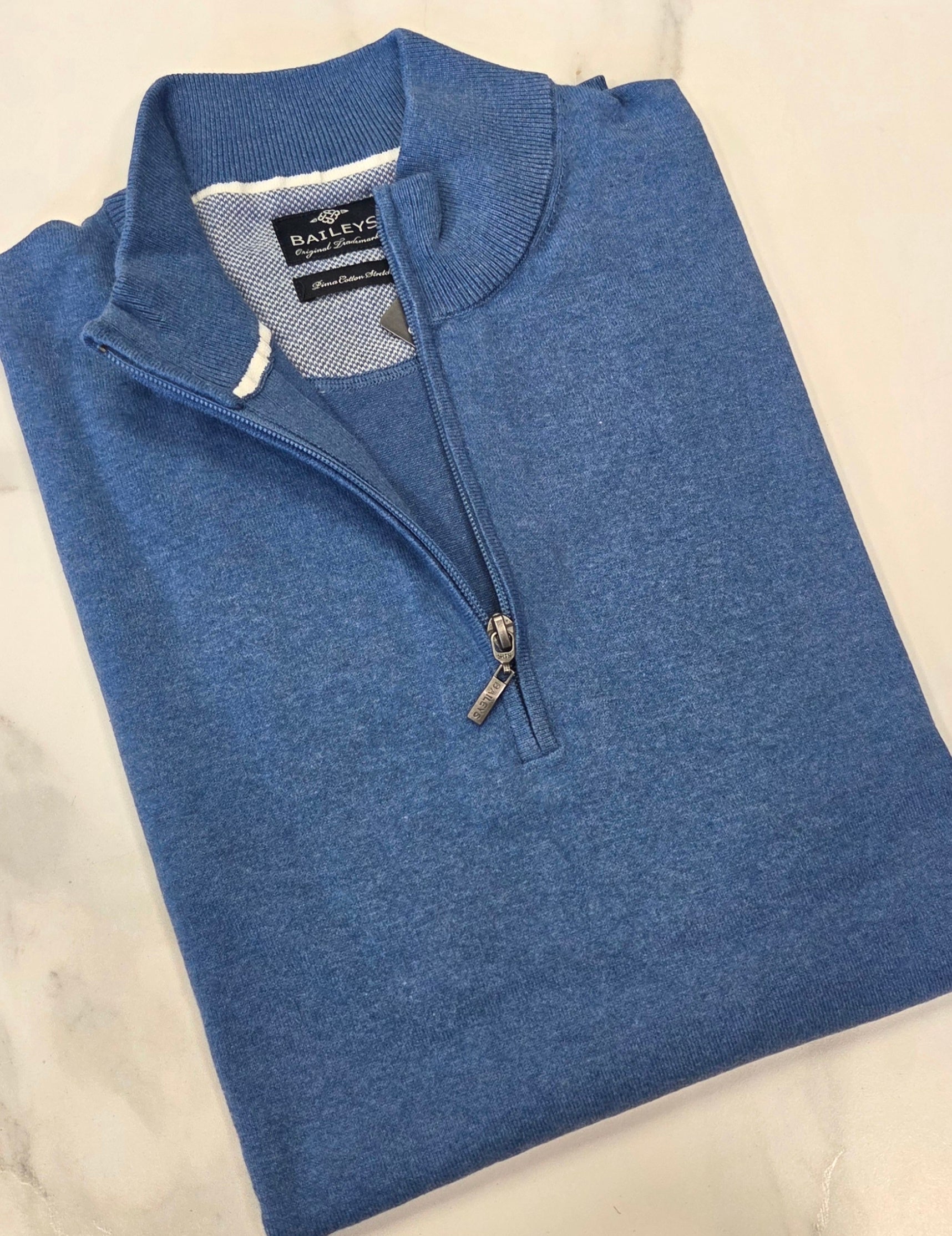 BAILEYS 1/4 ZIP KNITWEAR PLUS SIZED 3XL - 5XL  - OCEAN BLUE