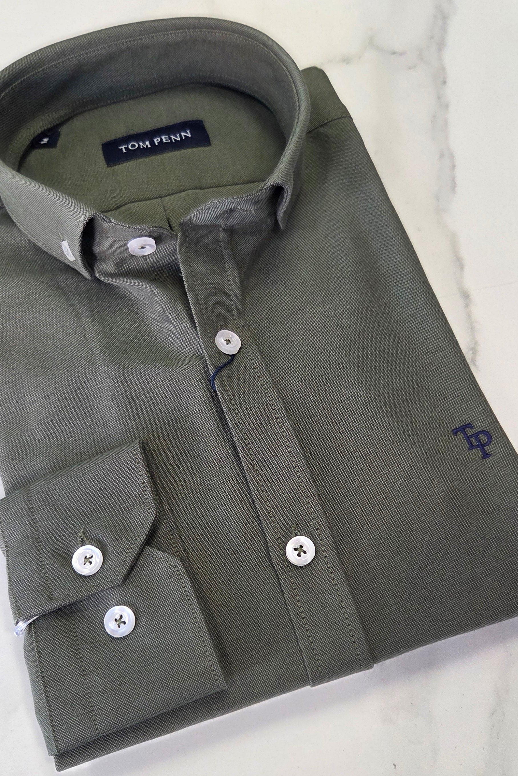 TOM PENN OXFORD COTTON L/S SHIRT - KHAKI