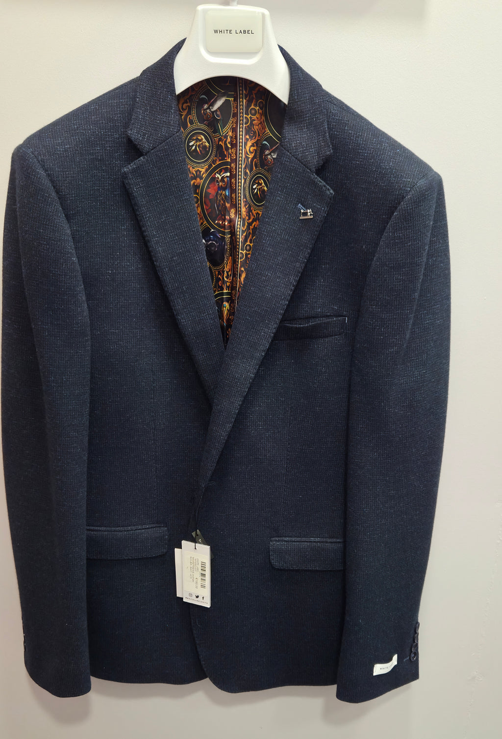 WHITE LABEL TAPERED FIT BASKETWEAVE JASPER BLAZER - NAVY