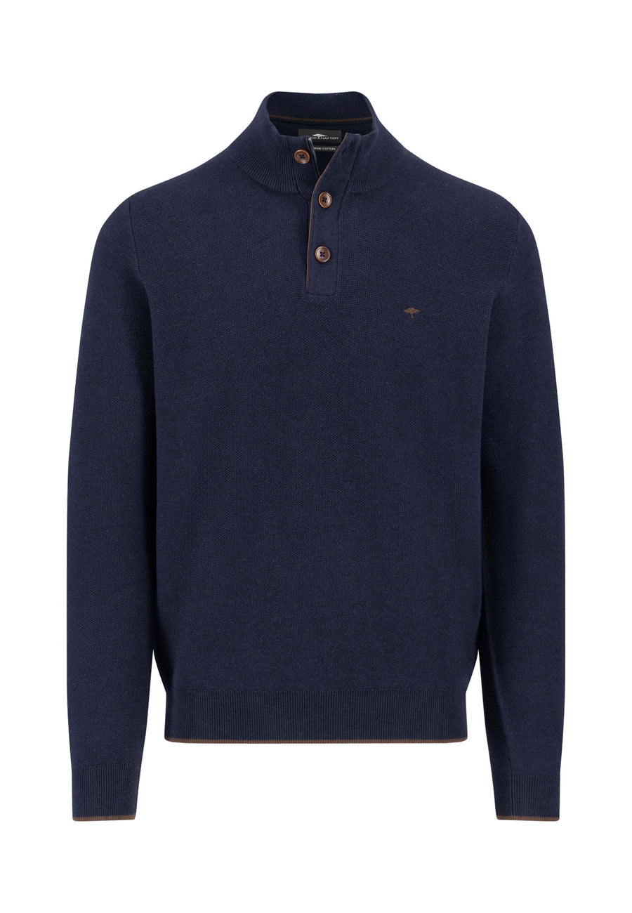 FYNCH HATTON BUTTON TROYER KNITWEAR - NAVY