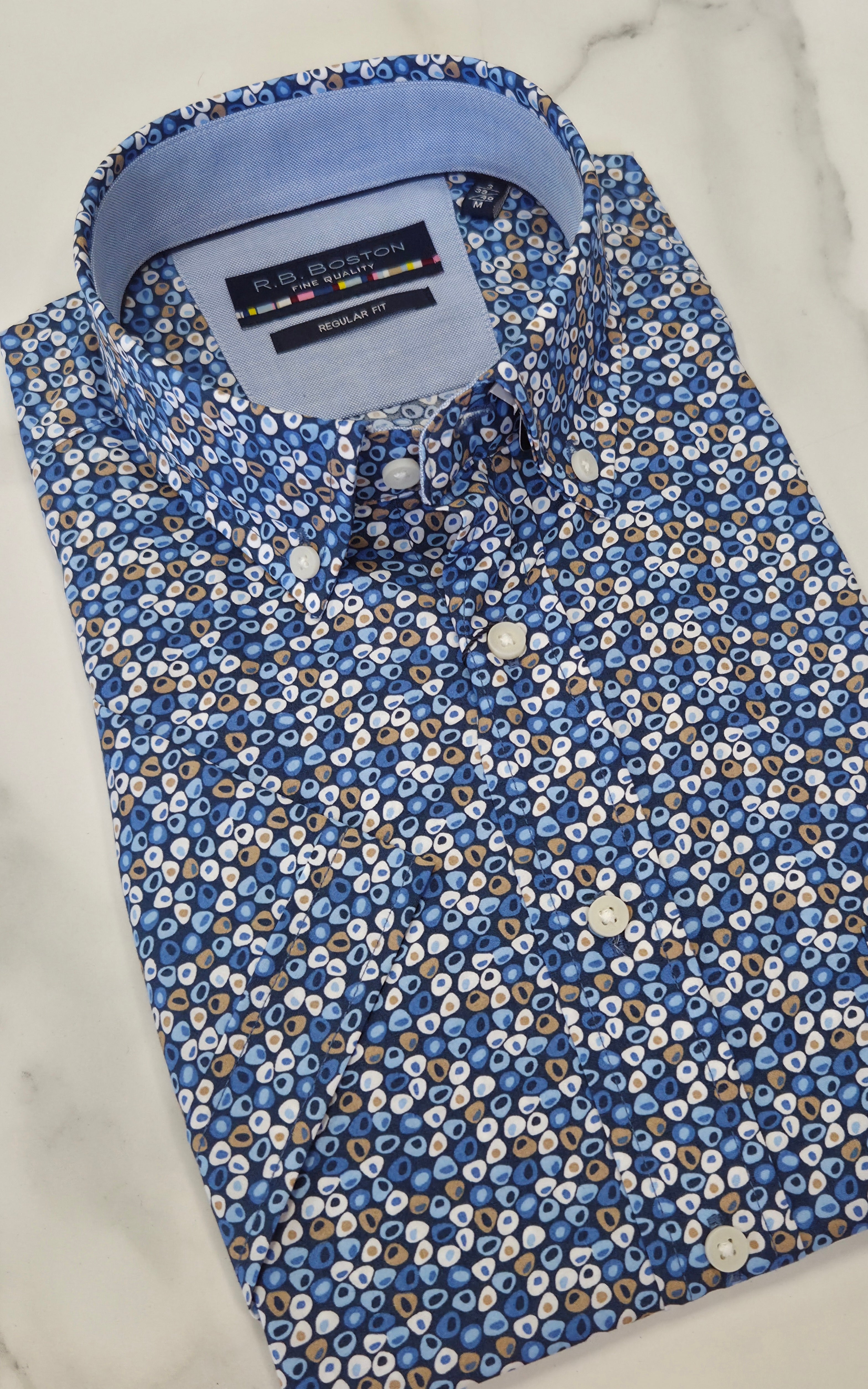 R.B BOSTON PATTERN S/S SHIRT (616670/639) - BLUE MULTI