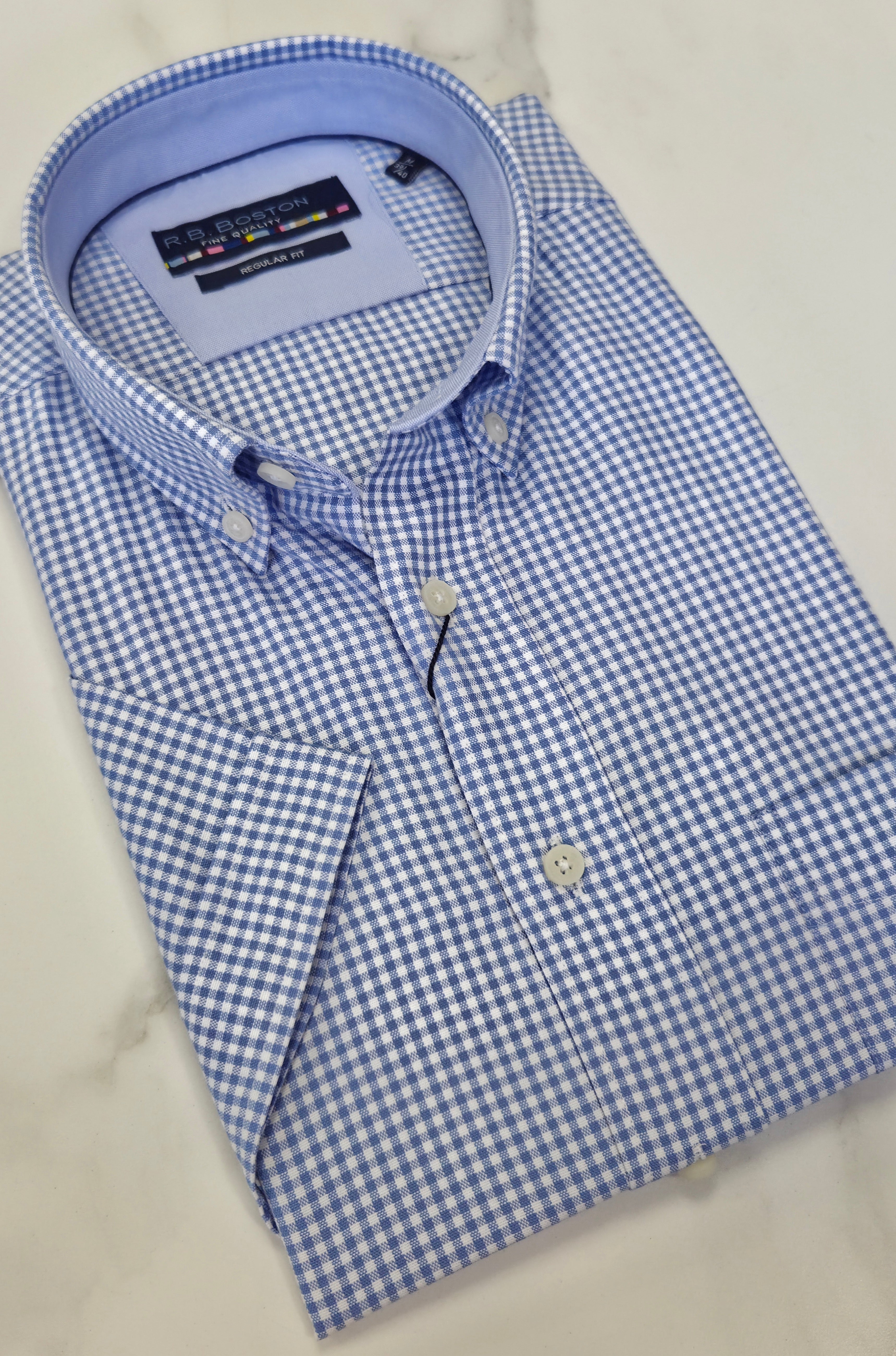 R.B BOSTON SMALL CHECK S/S SHIRT (616670/66) - BLUE /WHITE