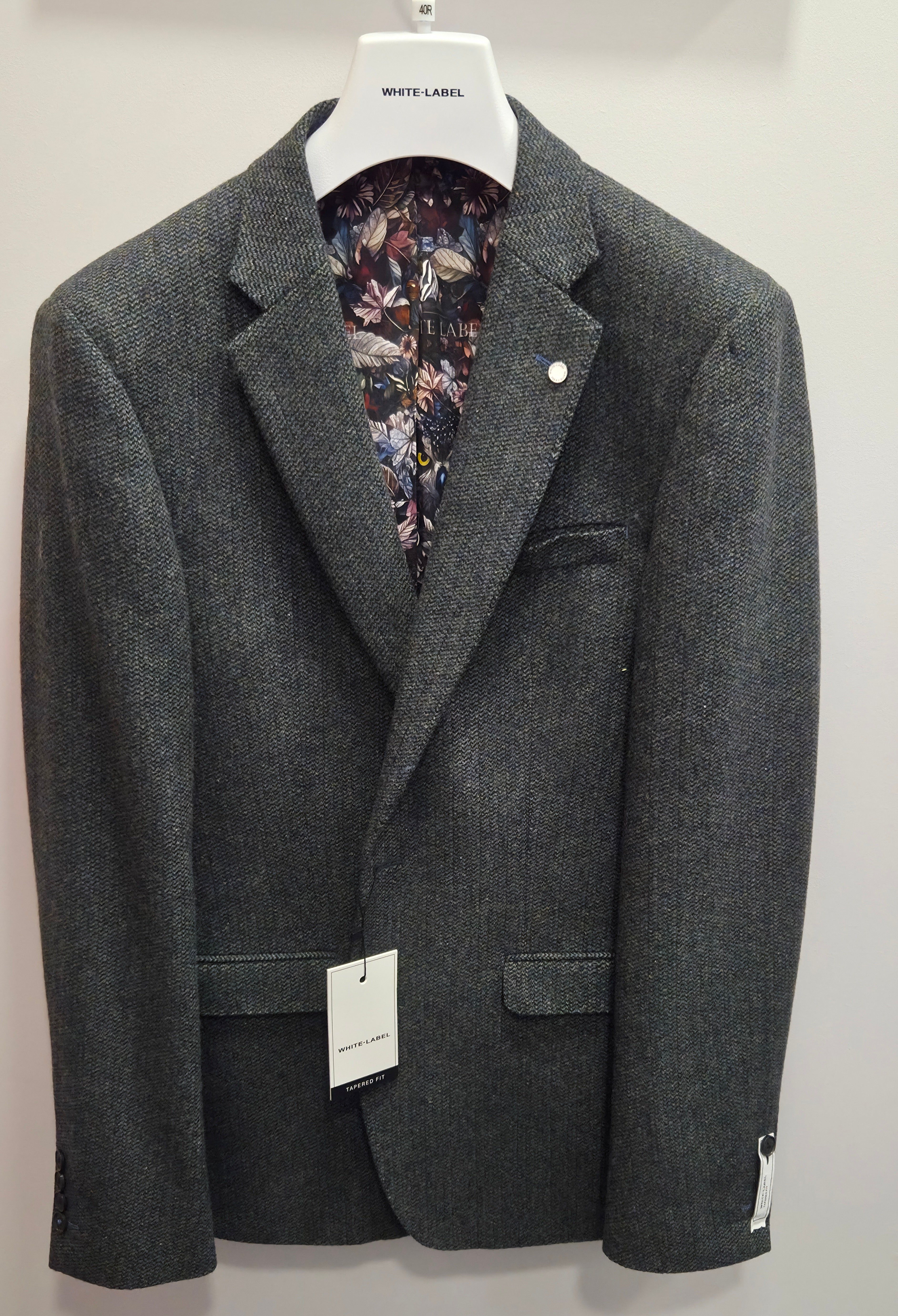 WHITE LABEL TAPERED FIT HOUNDSTOOTH TWEED BLAZER - GREEN