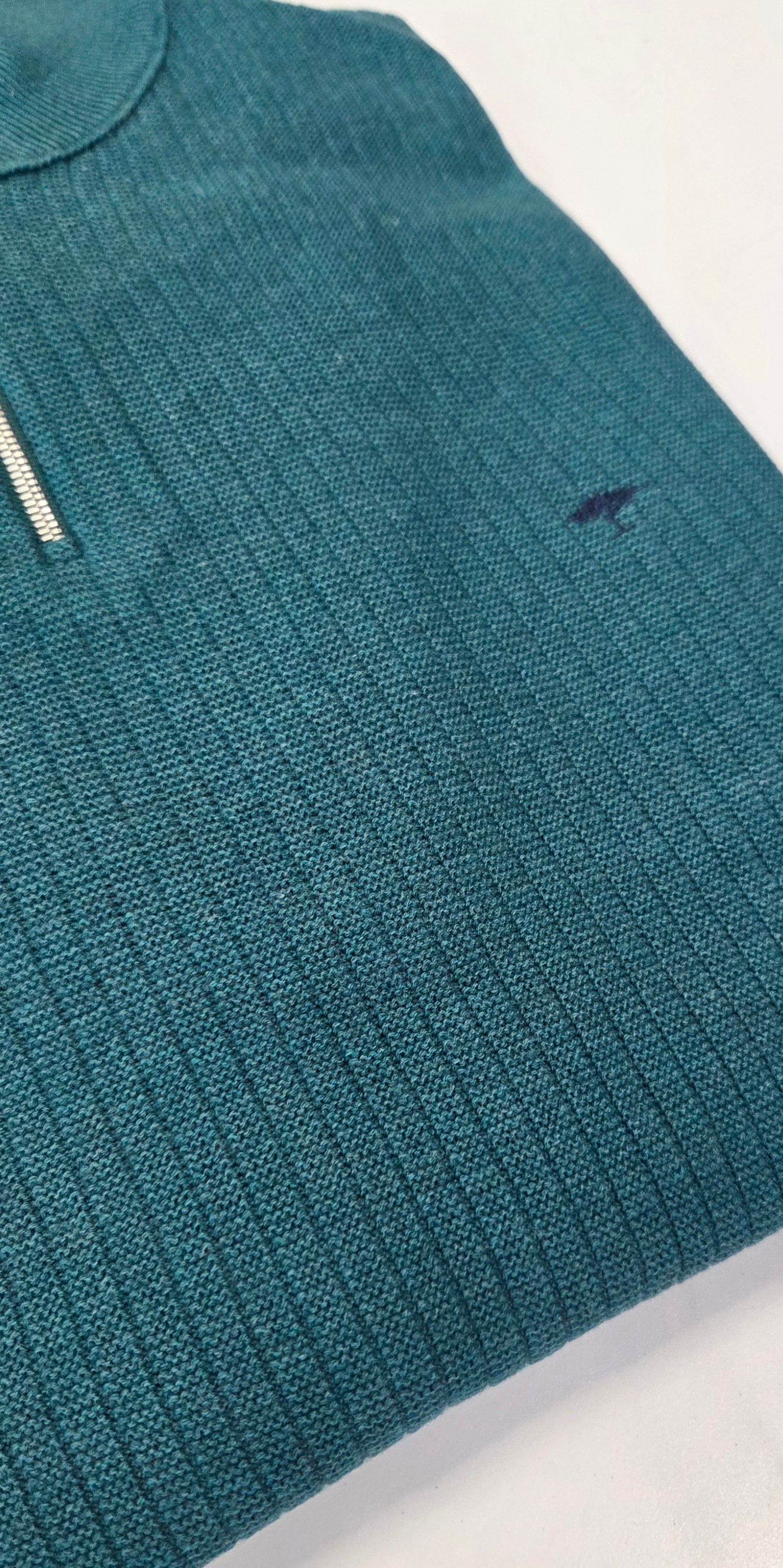FYNCH HATTON 1/4 ZIP RIBBED KNITWEAR  - TEAL
