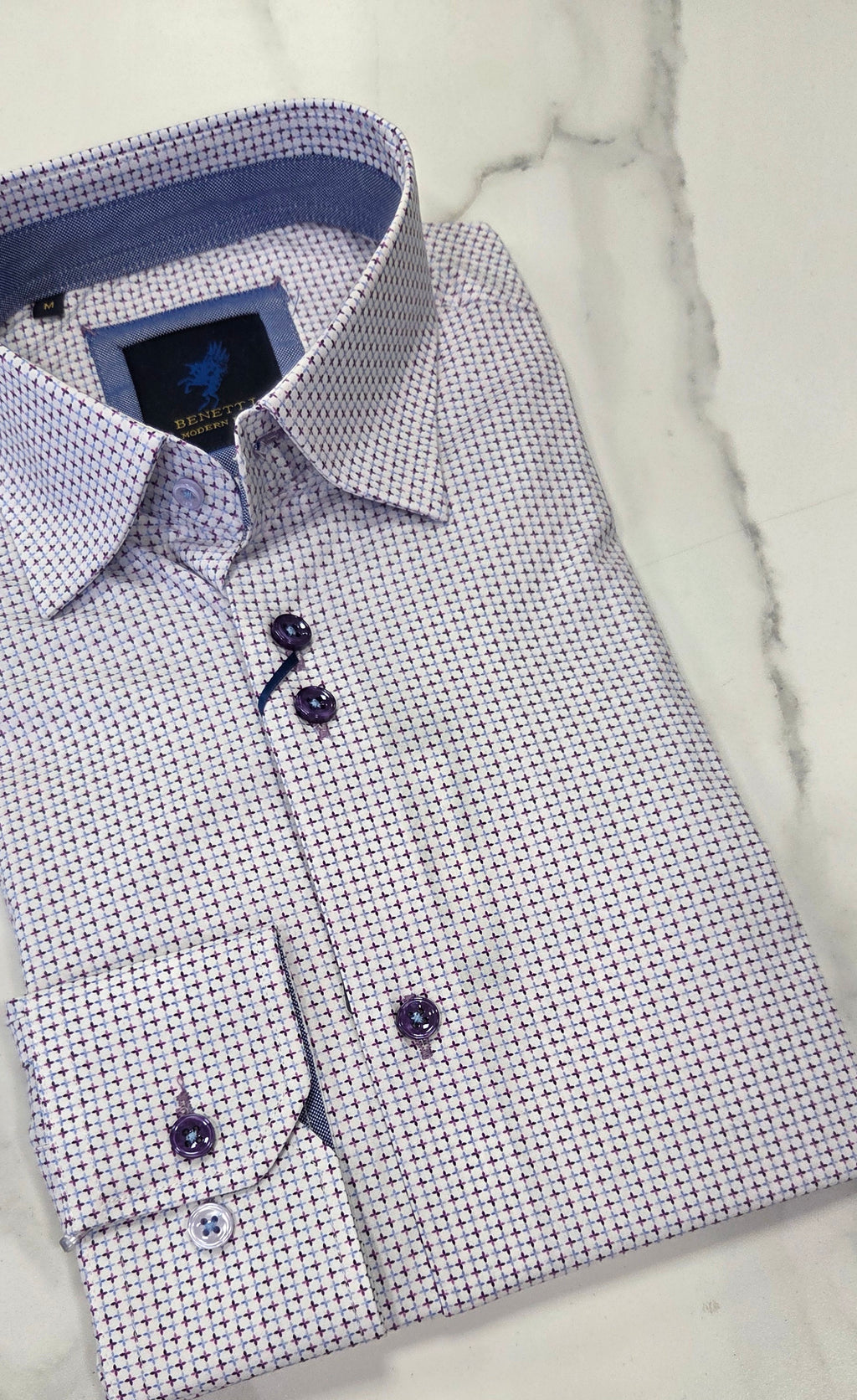 BENETTI KEVIN PATTERN L/S SHIRT - LILAC/BLUE