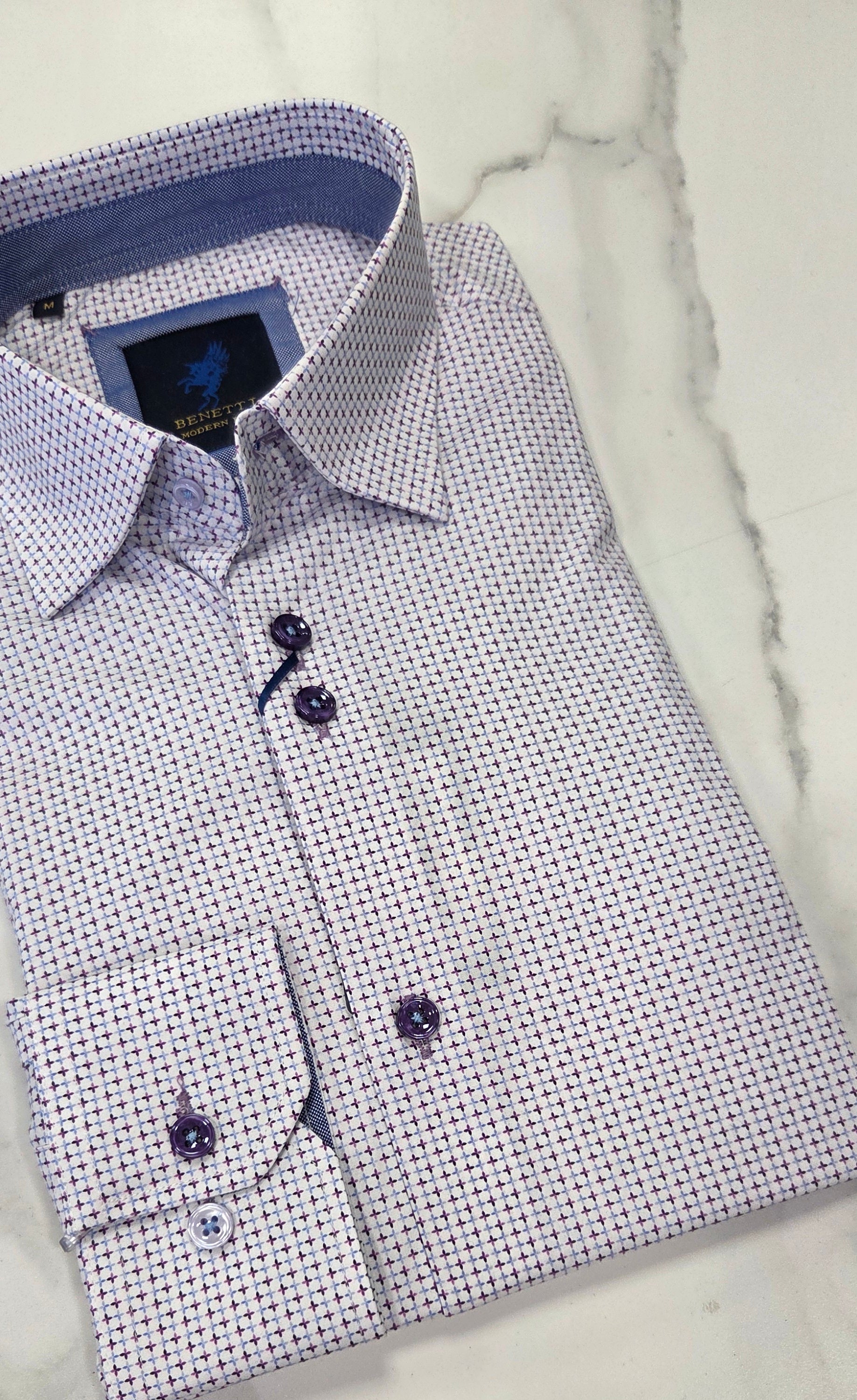 BENETTI KEVIN PATTERN L/S SHIRT - LILAC/BLUE