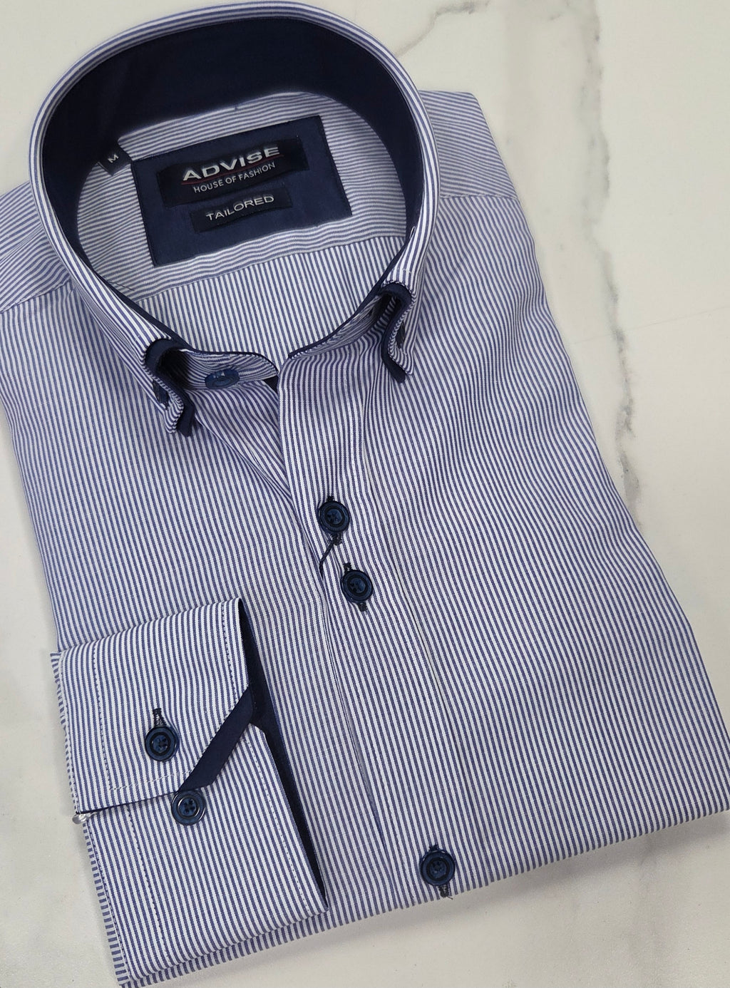 ADVISE DOUBLE COLLAR SHIRT (AD-906) - NAVY/WHITE STRIPE