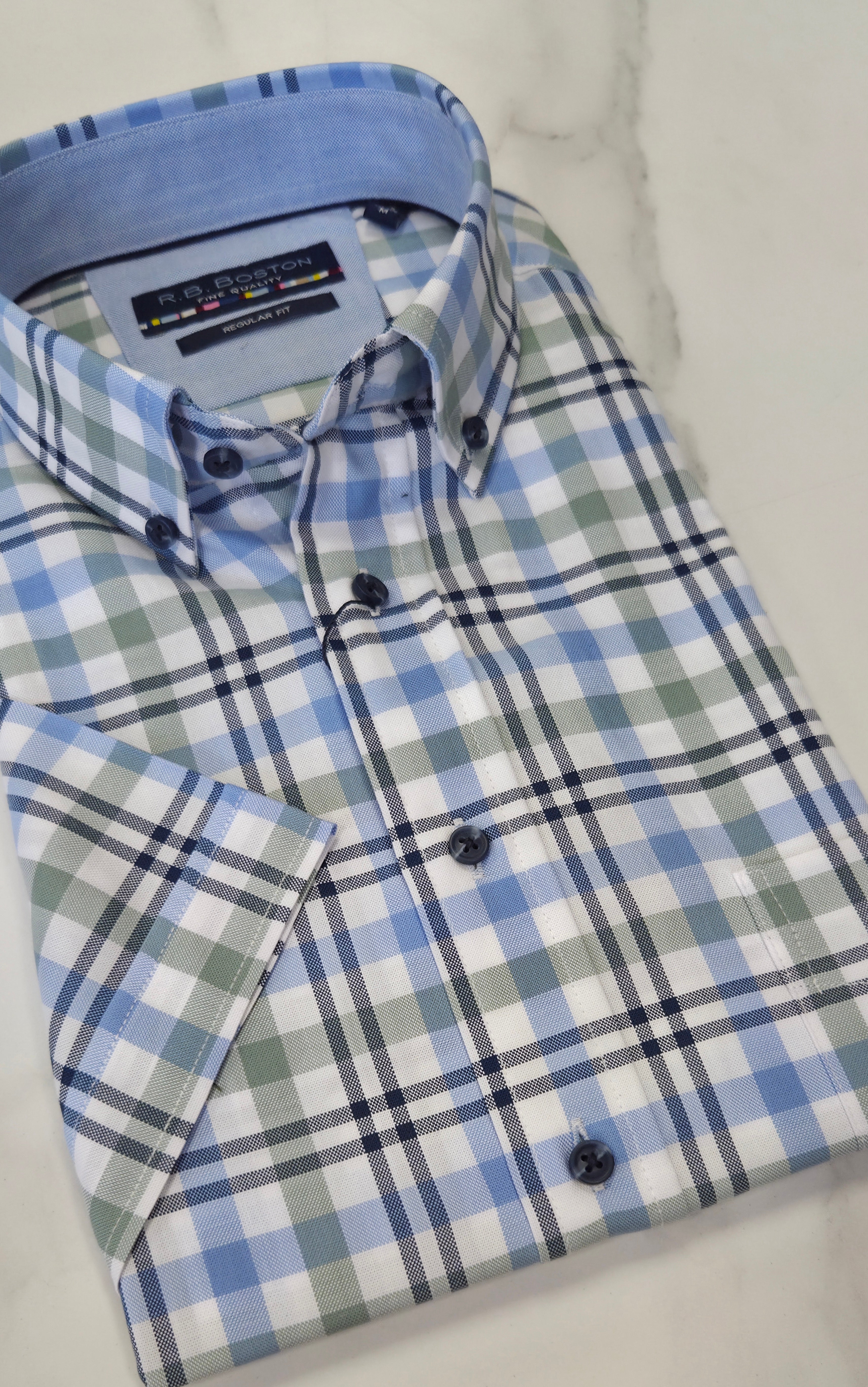 R.B BOSTON CHECK S/S SHIRT - BLUE/GREEN