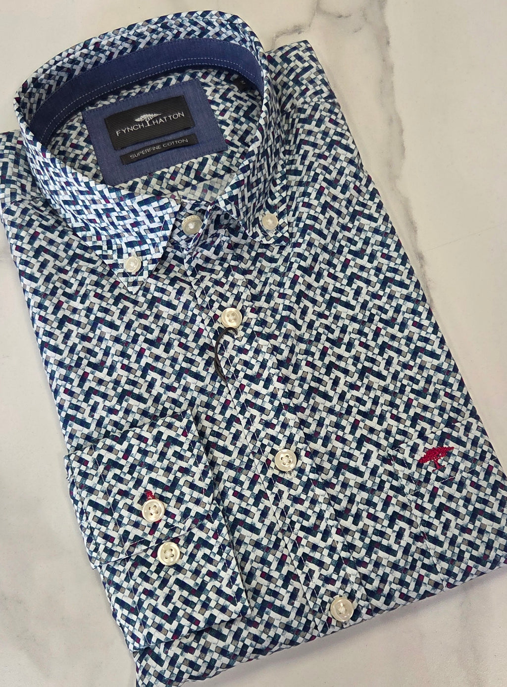 FYNCH HATTON PATTERN L/S SHIRT - TEAL MULTI