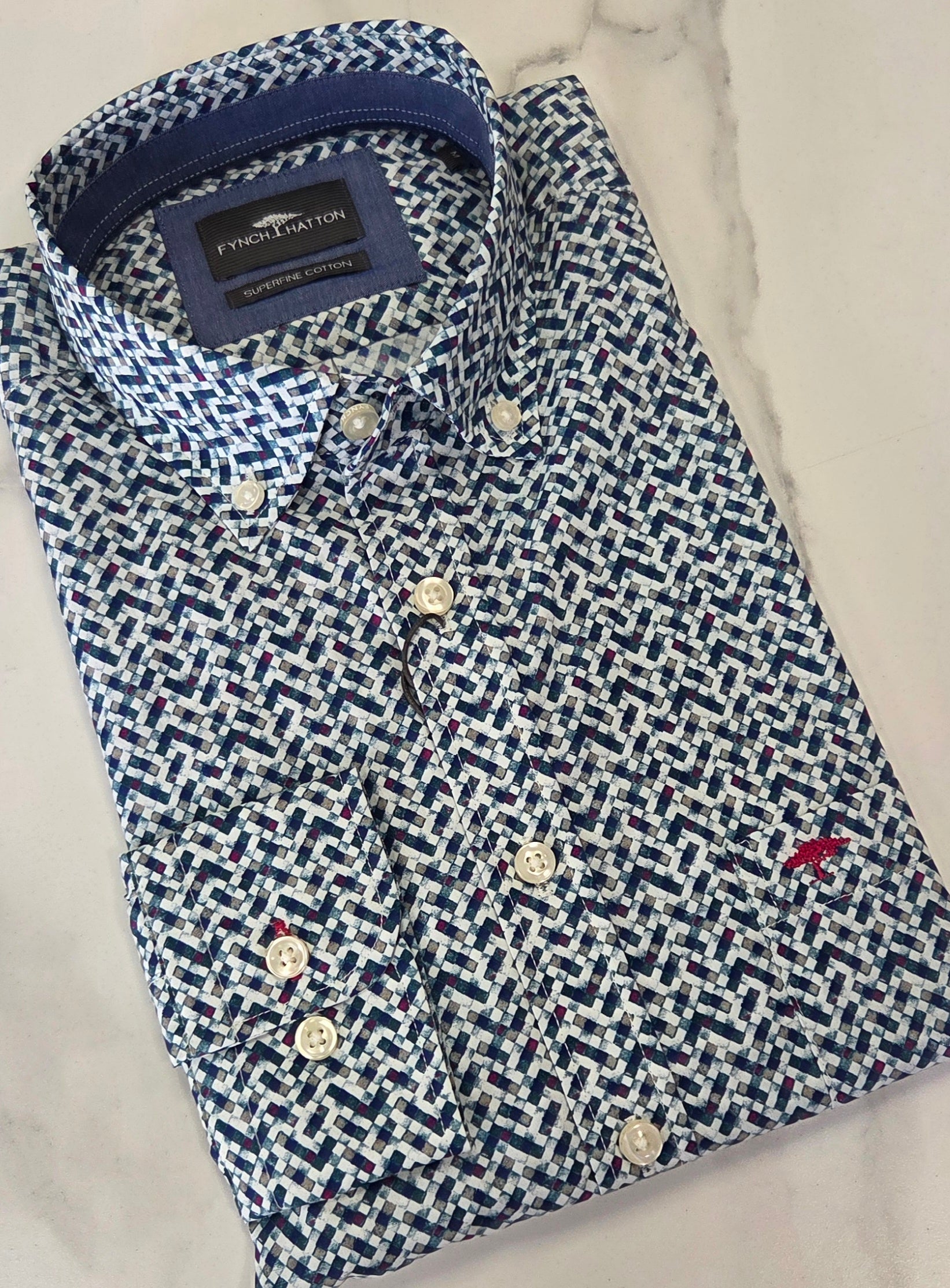 FYNCH HATTON PATTERN L/S SHIRT - TEAL MULTI