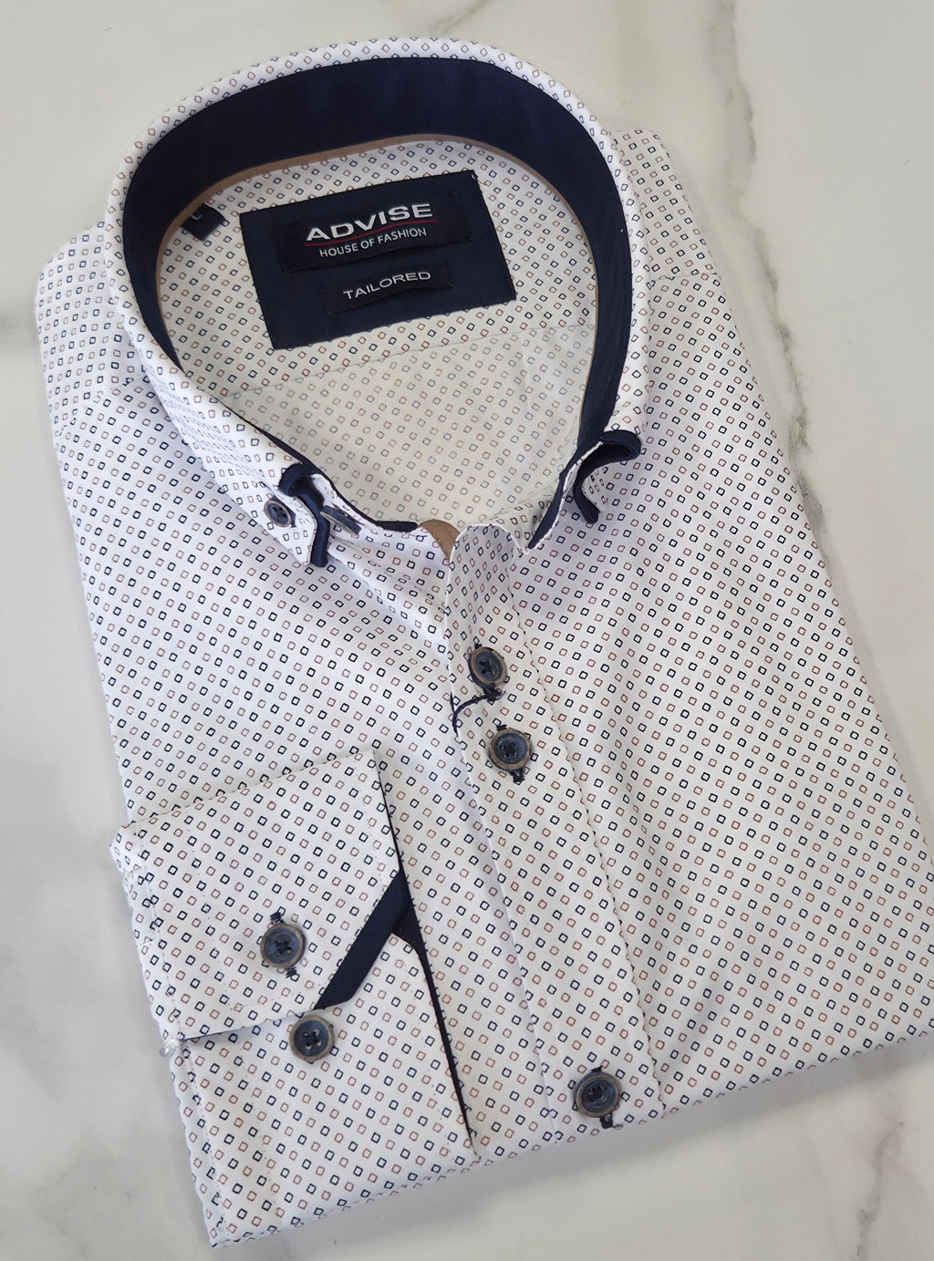 ADVISE DOUBLE COLLAR PATTERN L/S SHIRT - NAVY/BEIGE