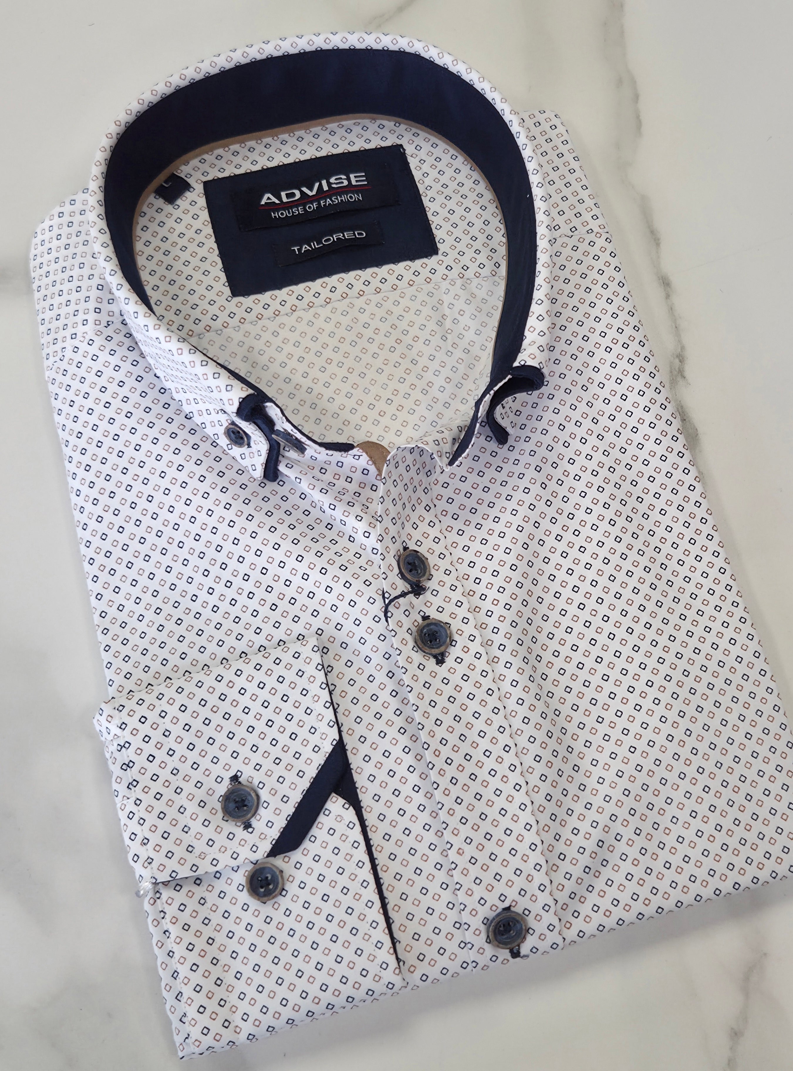ADVISE DOUBLE COLLAR PATTERN L/S SHIRT - NAVY/BEIGE