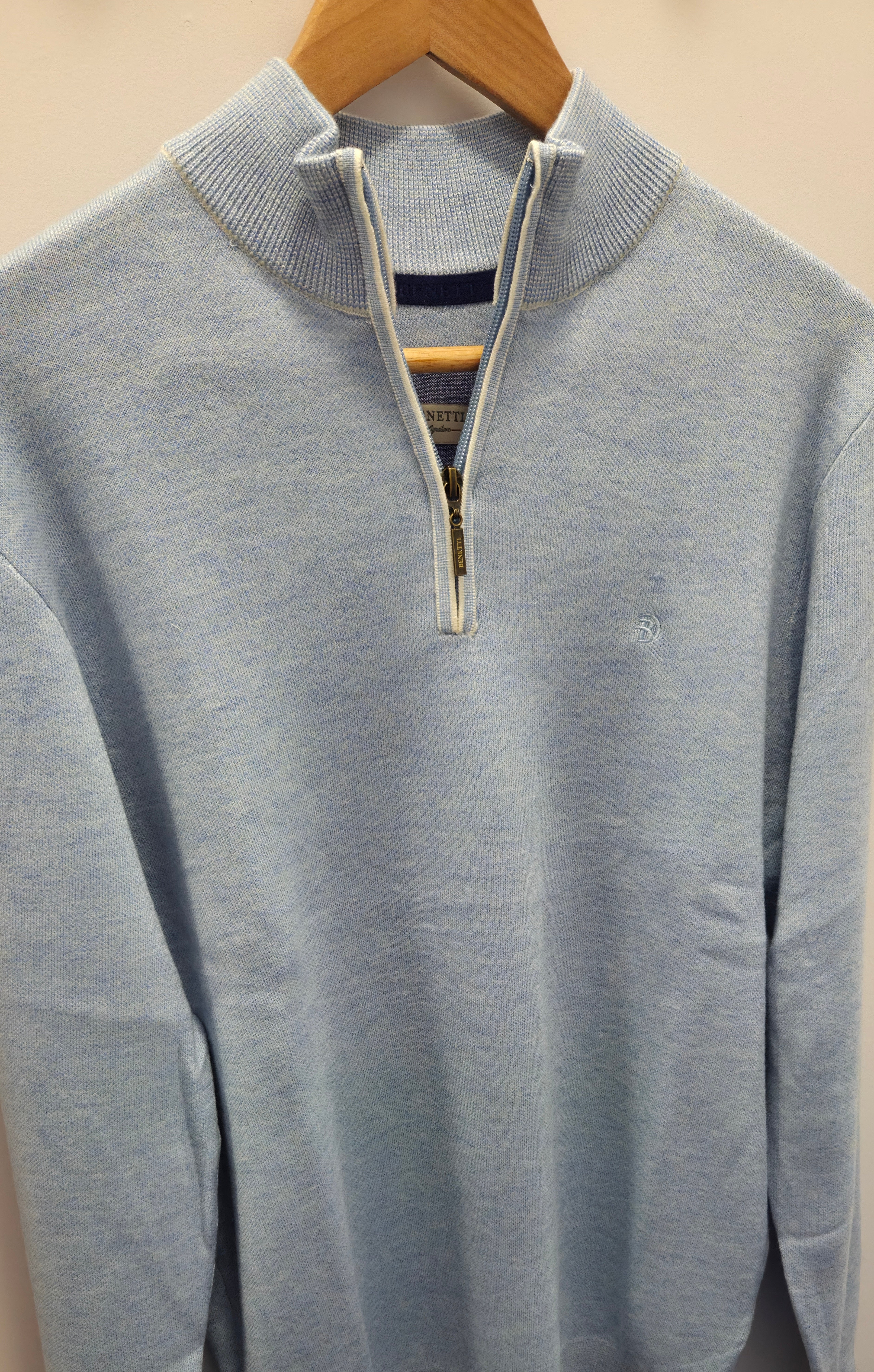 BENETTI JULIUS 1/4 ZIP KNITWEAR - SKY BLUE