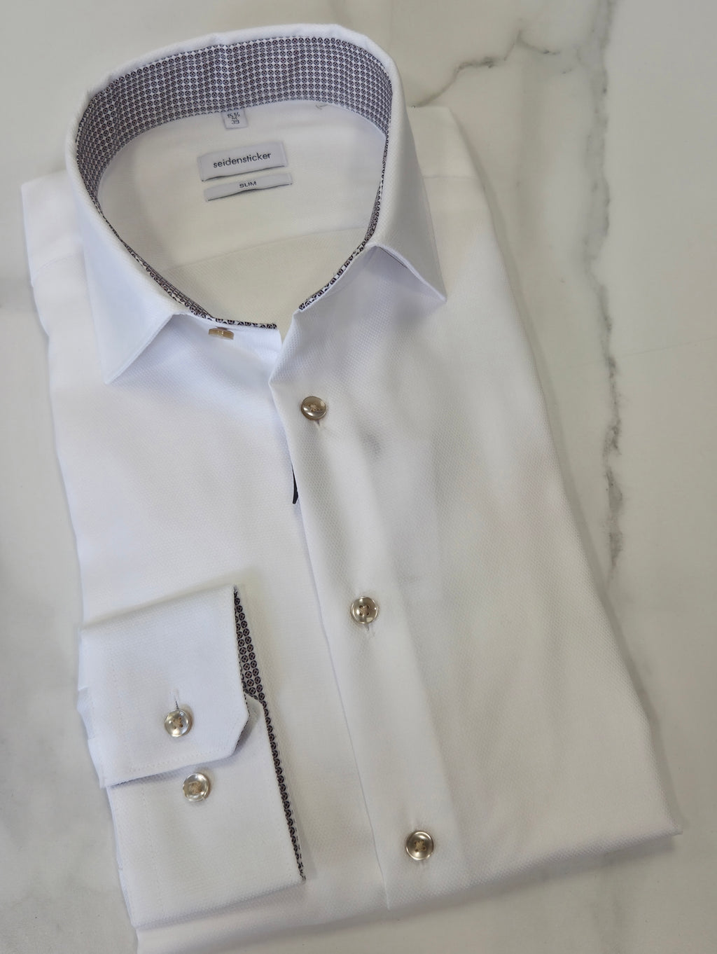 SEIDENSTICKER CIRCLE TRIM COLLAR/CUFF SLIM FIT L/S SHIRT (01.849981)- WHITE