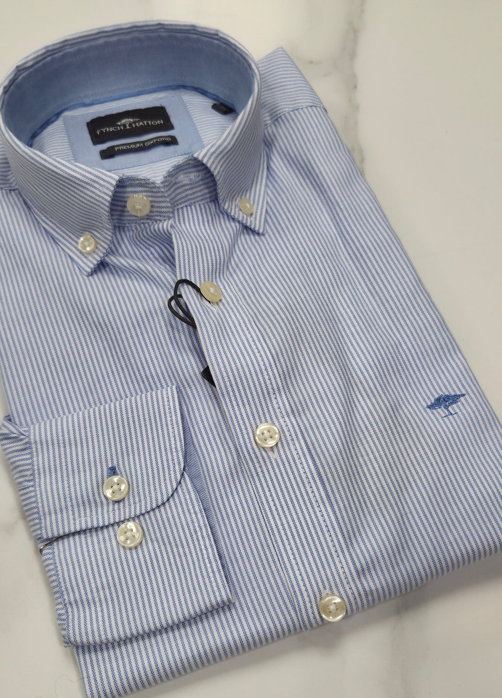 FYNCH HATTON OXFORD STRIPE L/S SHIRT  - BLUE/WHITE